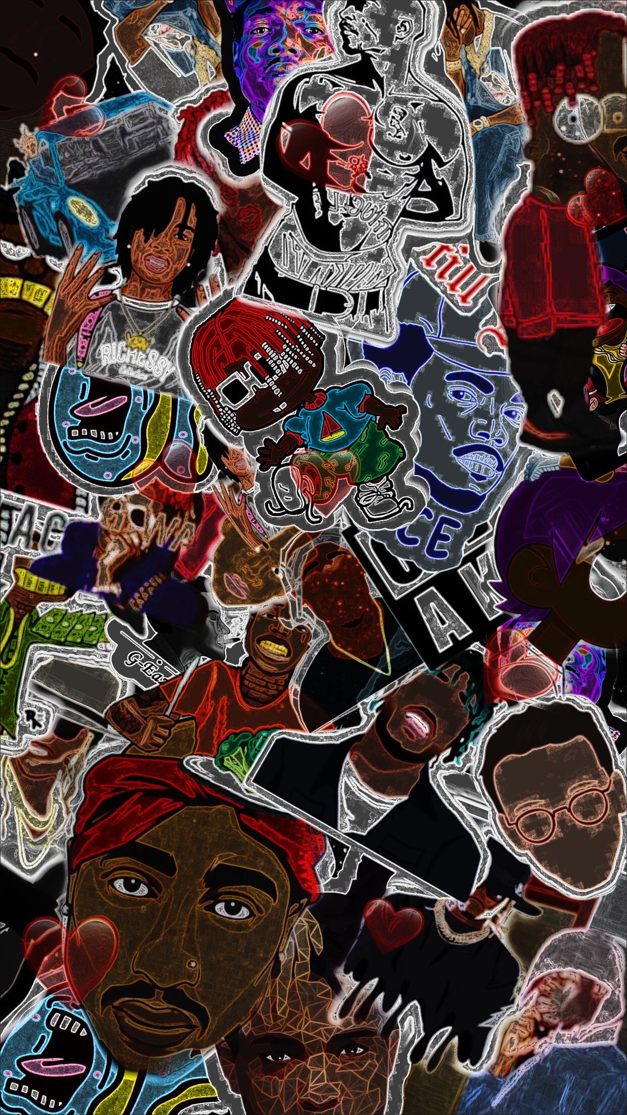 rapper iphone wallpaper, art, collage, fictional character, illustration, comics, fiction, graphic design, photomontage, visual arts