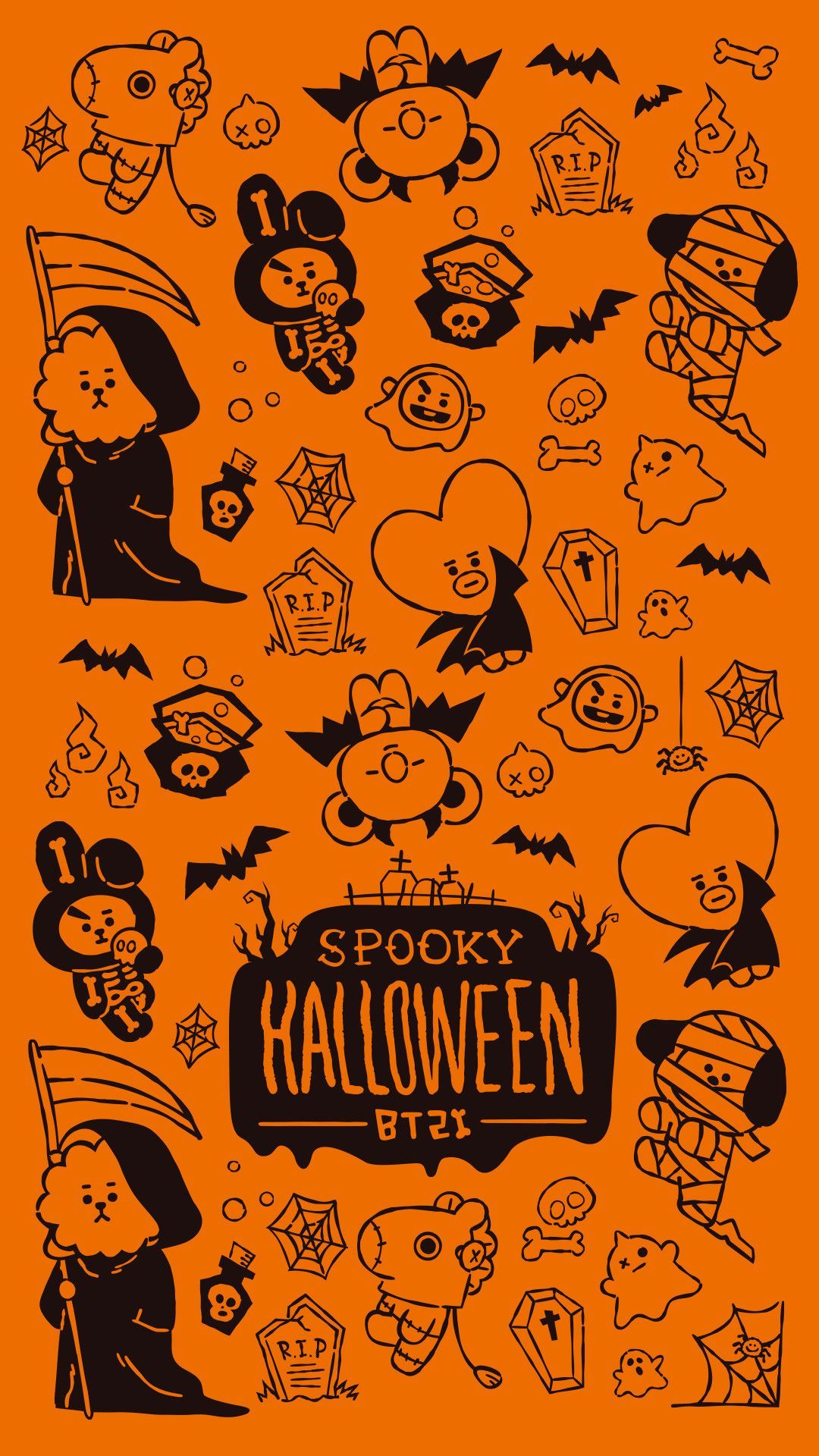 BROWN PIC is where you can find all the character GIFs, pics and free wallpaper of LINE friends. Come and meet. Bts halloween, Line friends, Halloween wallpaper