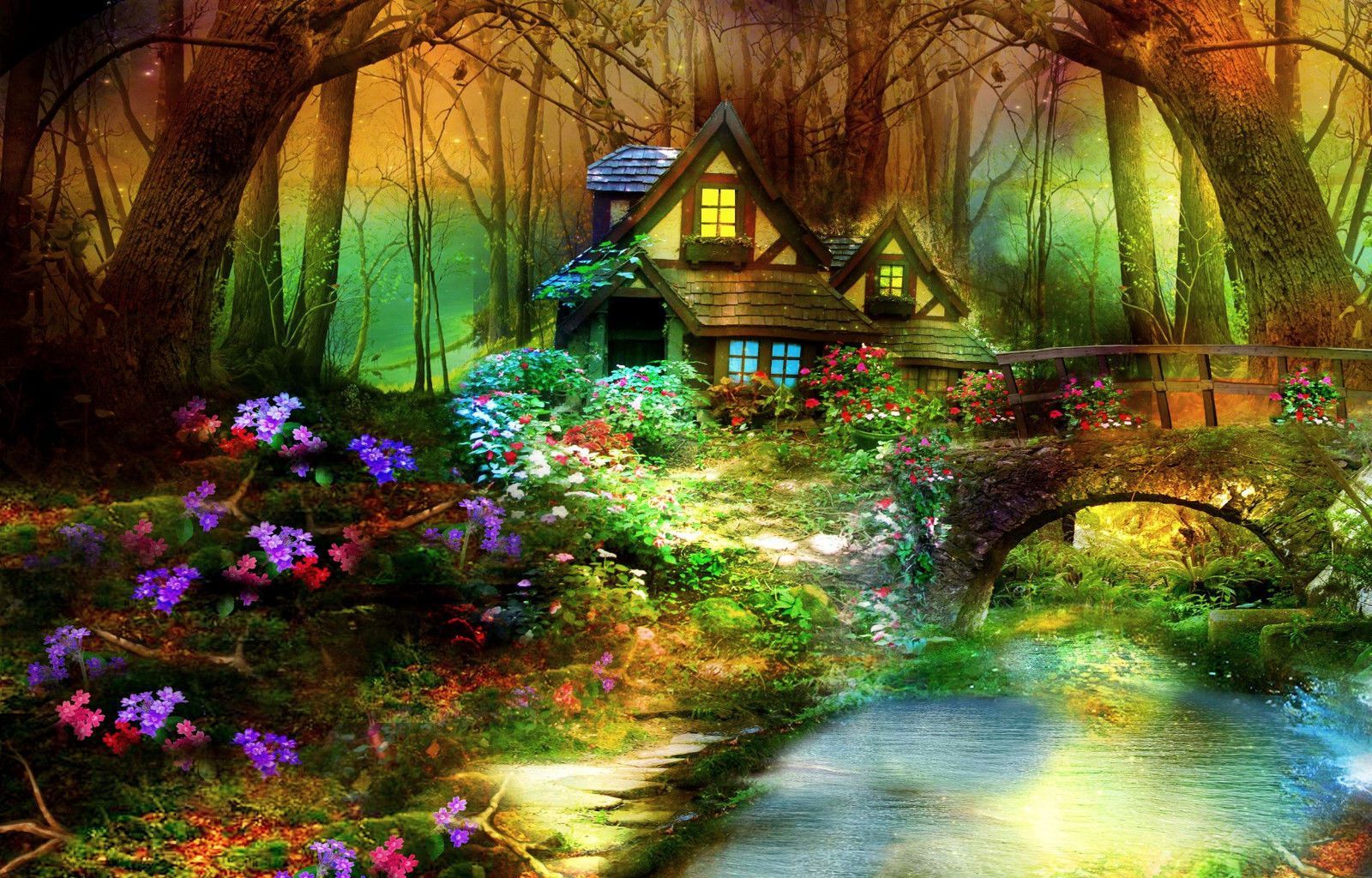 Framed Print Tale Cabin In An Enchanted Forest (Fantasy Picture Art). Fantasy landscape, Fantasy picture, Art wallpaper