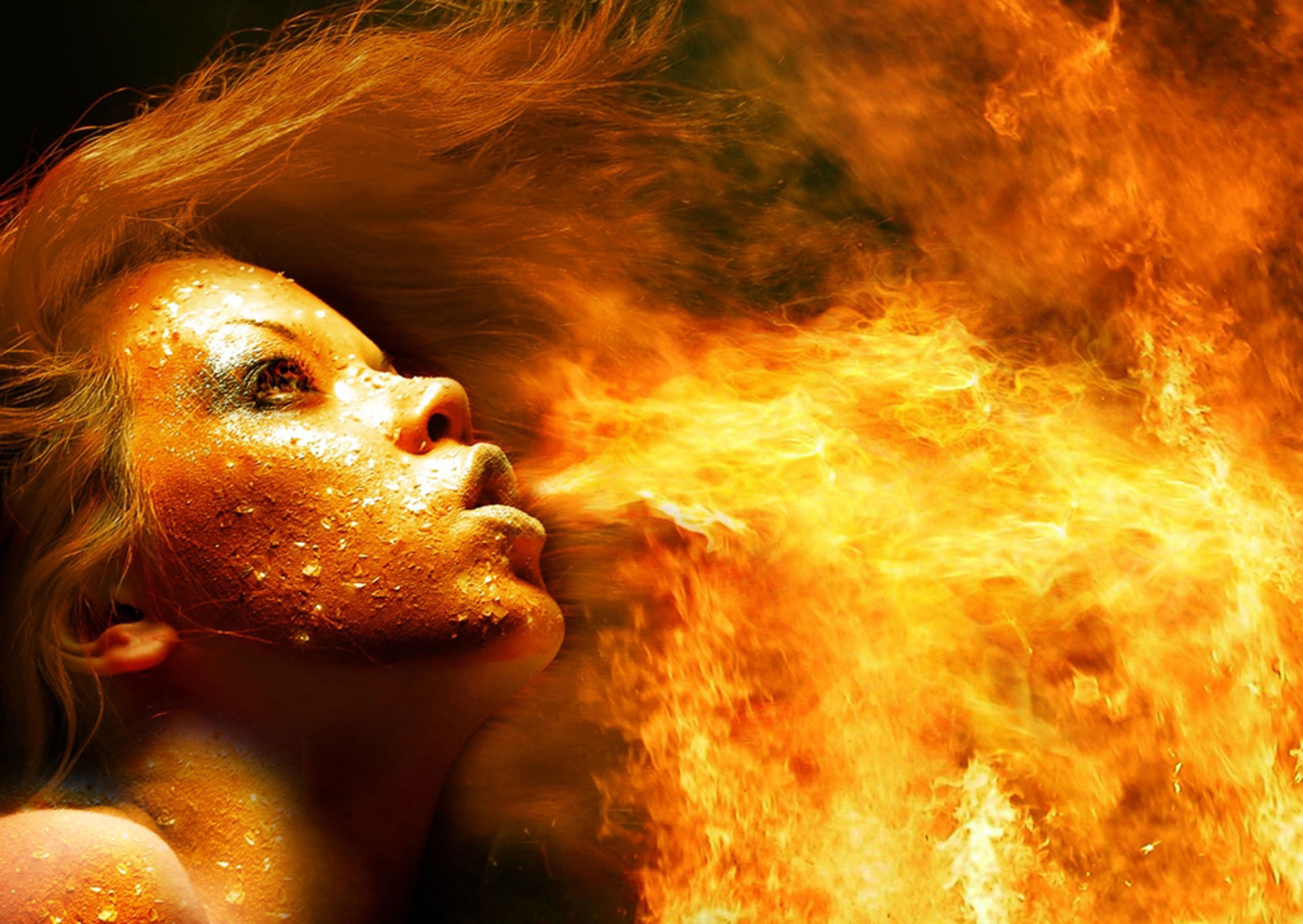 Download Wallpaper yellow fire, 2950x Kiss of the FIRE