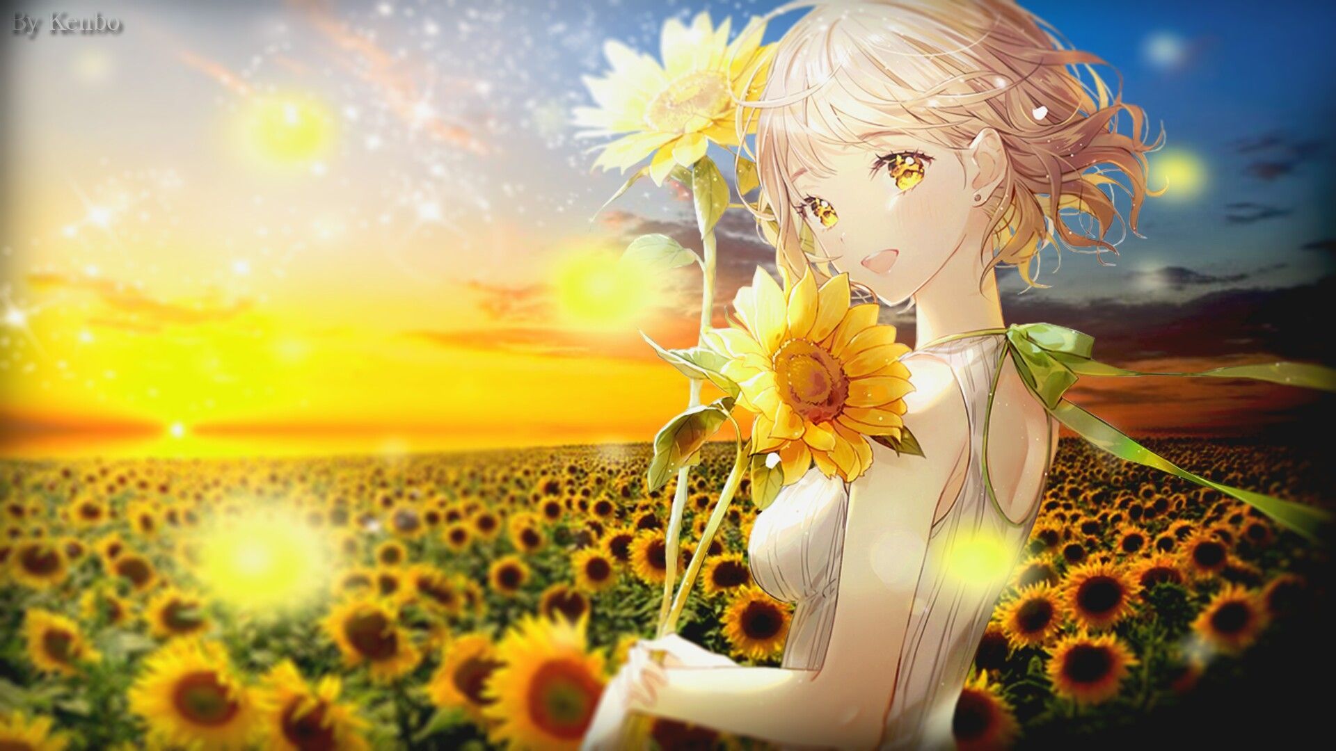 A Girl in a Sunflower Field with Long Blonde Hair - Anime - Style  Illustration, Generative Ai Stock Illustration - Illustration of model,  happy: 271794745