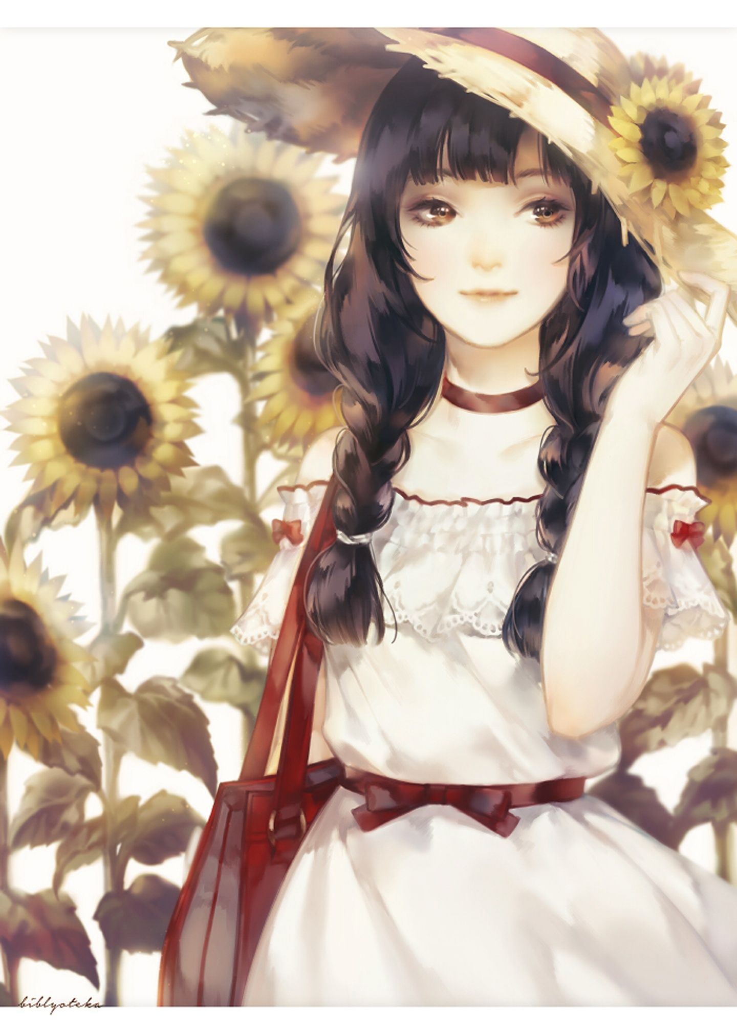 Summer sunflower original anime girl beauty beautiful wallpaperx2020