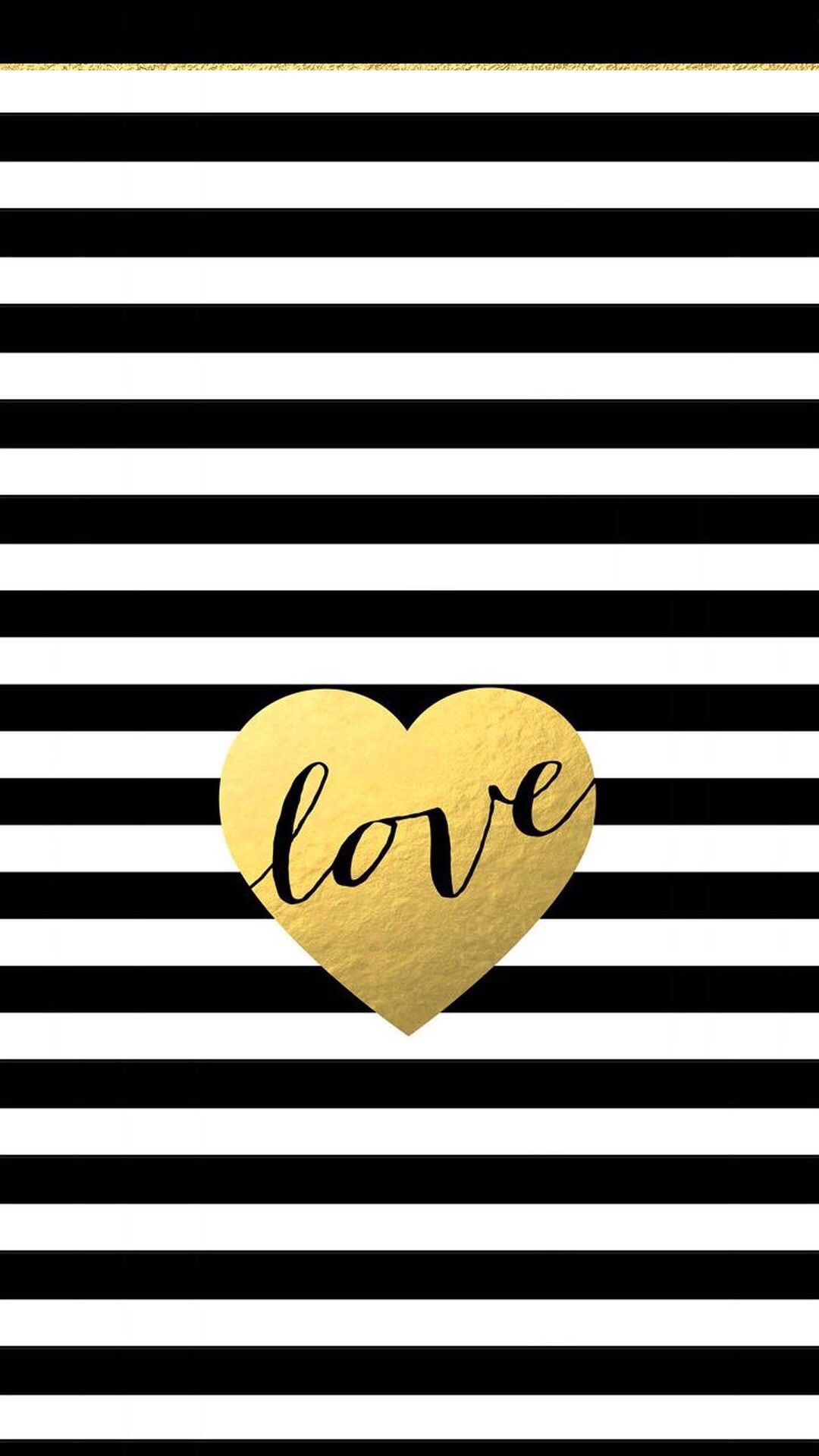 Black White Stripes Gold Heart Love iPhone Phone Background HD Wallpaper