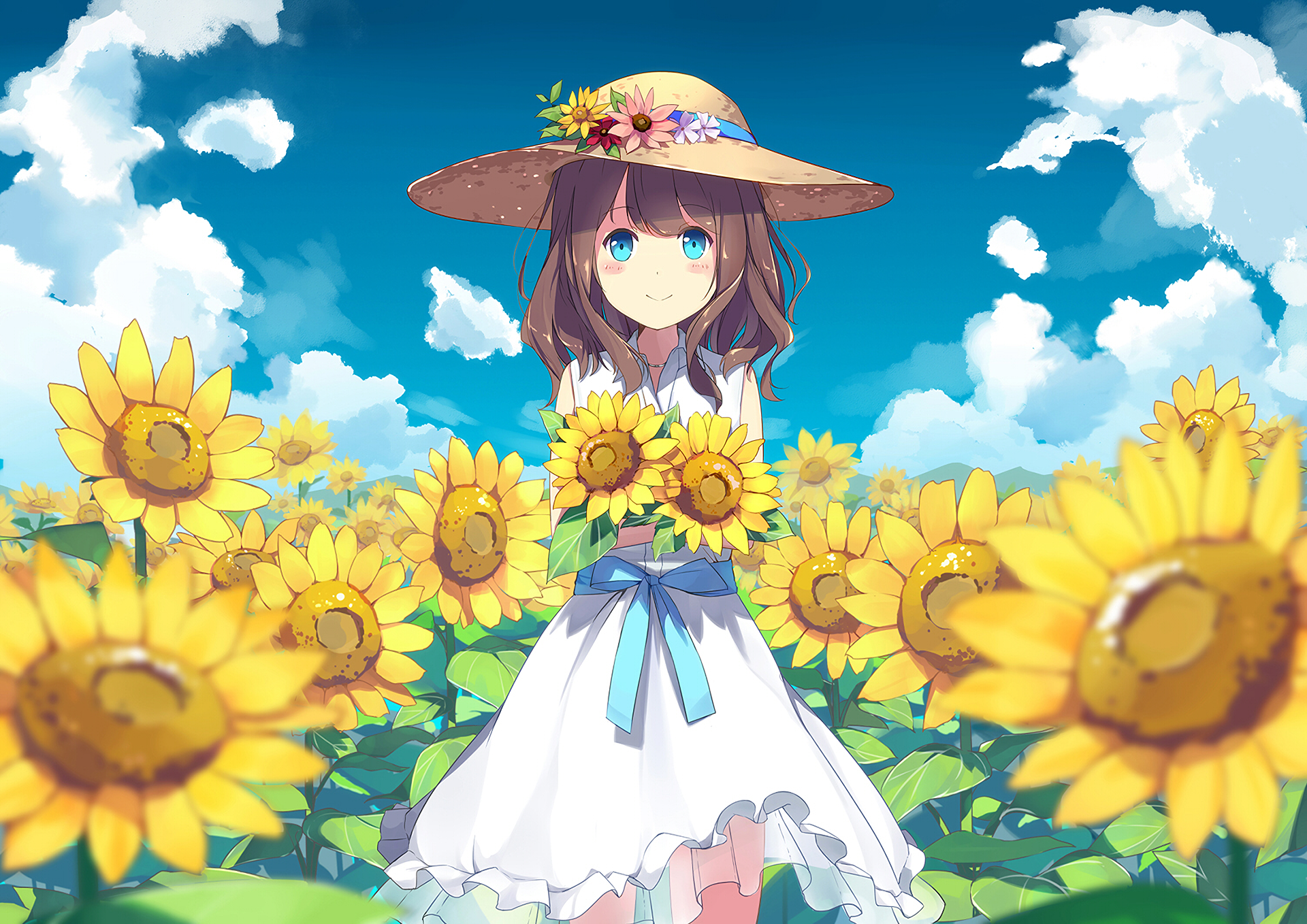 Original Wallpaper Background Image. View, download, comment, and rate. Anime flower, Anime summer, Anime art girl