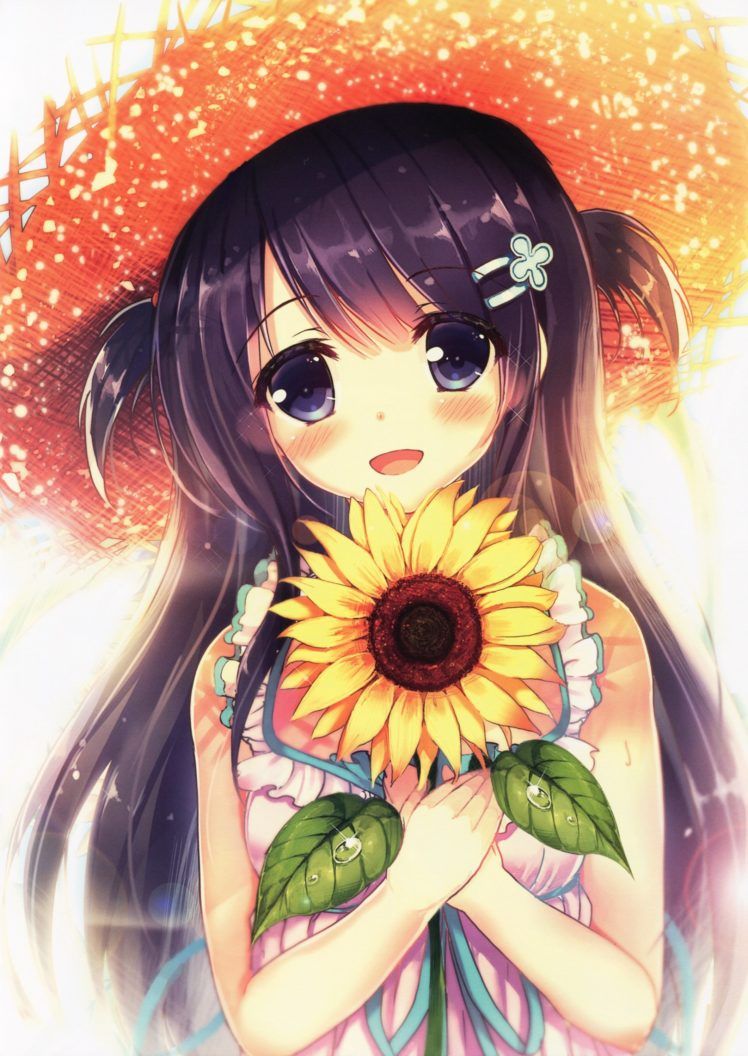flower, Anime, Girl, Summer, Akabane, Dress, Summer, Dress, Zebrasmise Wallpaper HD / Desktop and Mobile Background