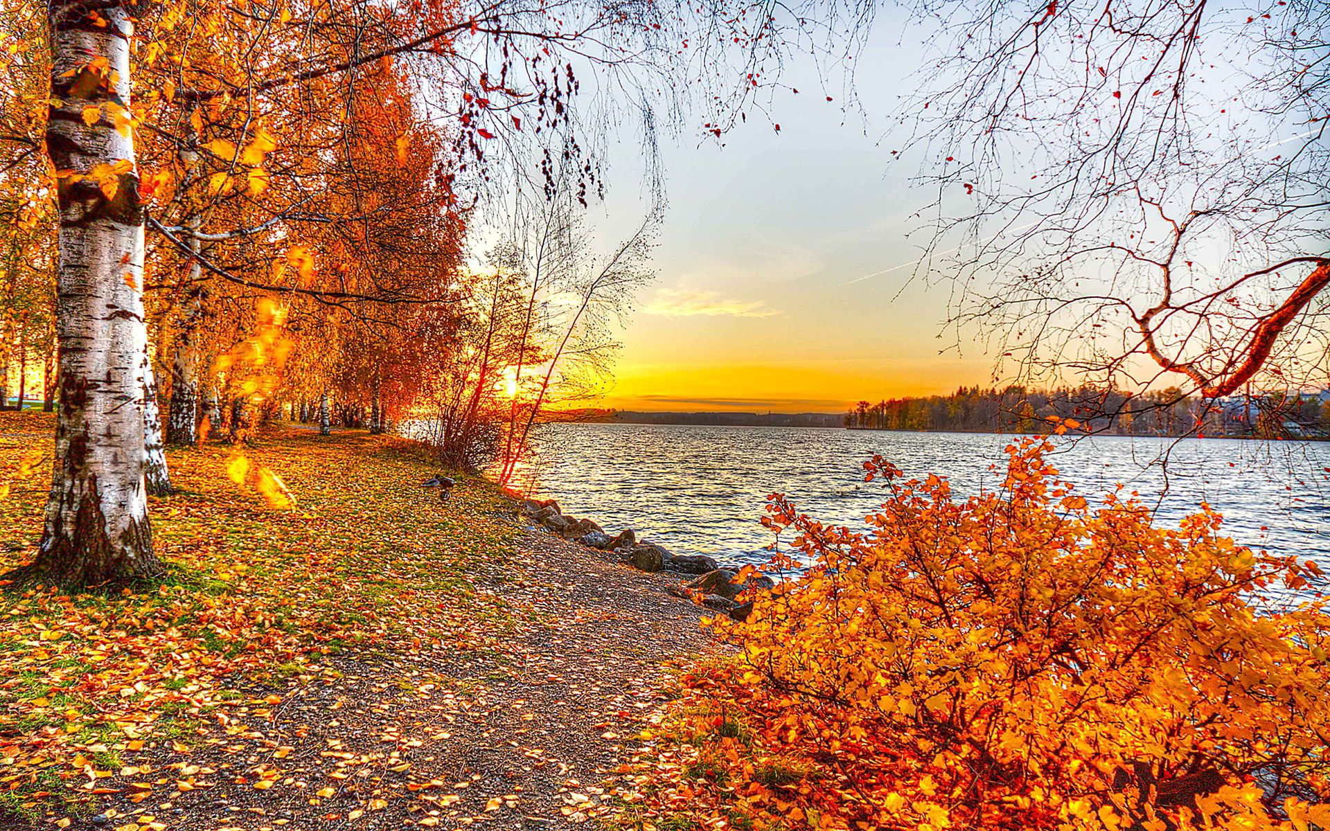 autumn lake sunset picture Desktop Wallpaperk HD