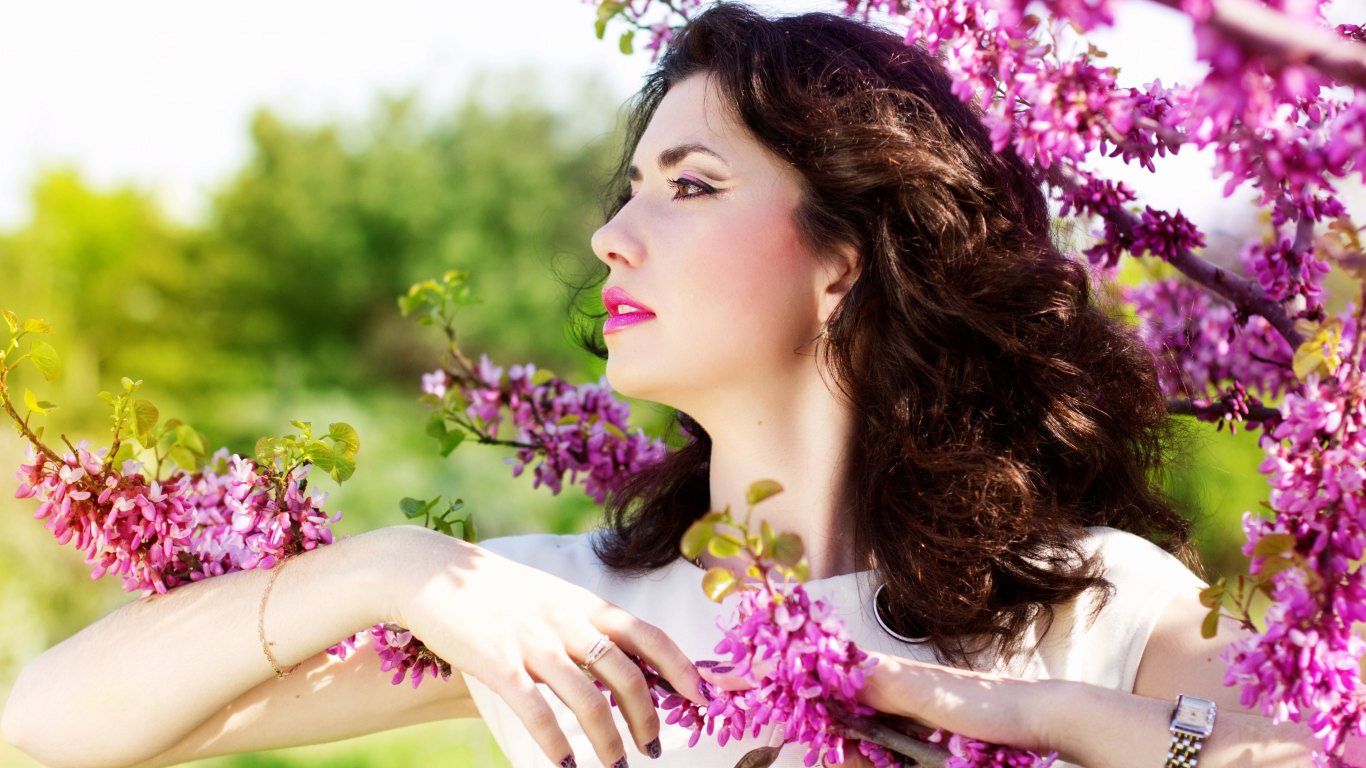 Fresh Image Of Beautiful Girl with Flowers. Top Collection of different types of flowers in the image HD