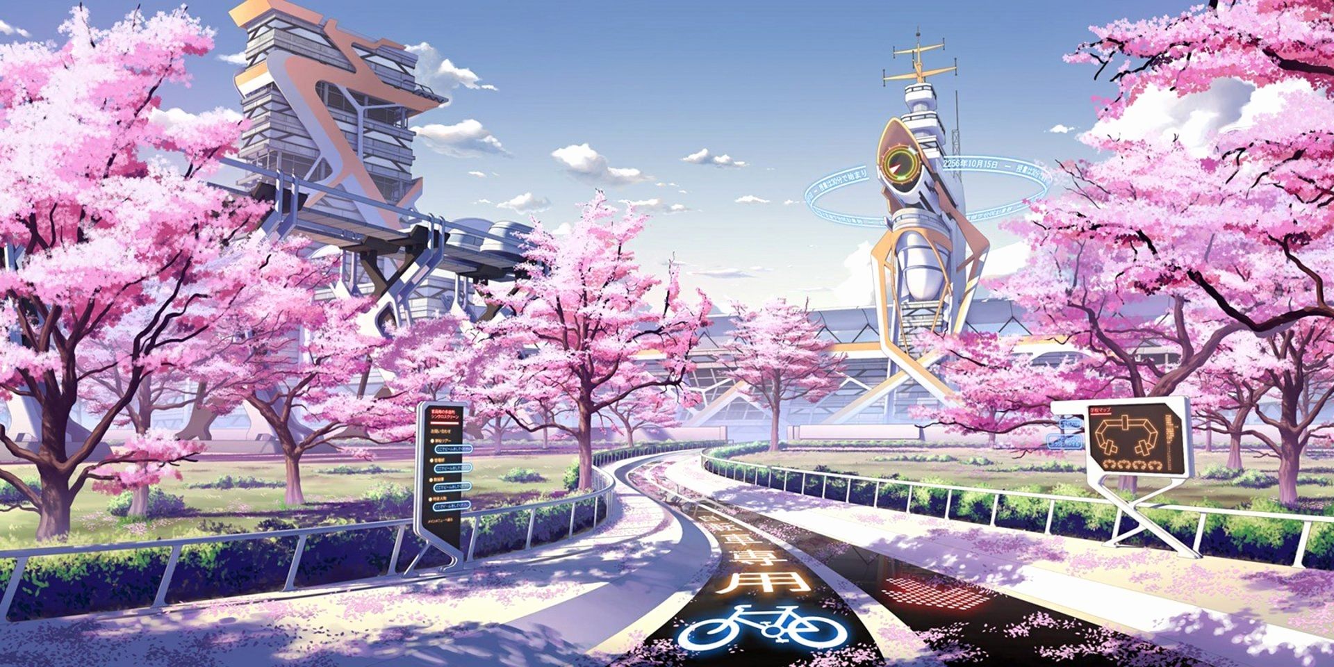 Anime Scenery City Beautiful Spring Season Wallpaper and Background Image 1600x800 for You of The Hudson