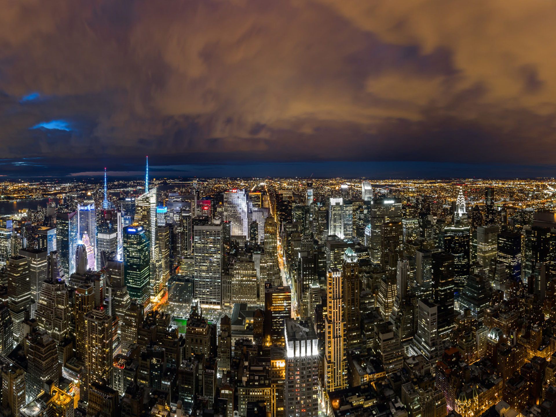 New York Cityscape At Night Aerial View Panorama United States Of America Best HD Desktop Wallpaper For Tablets And Mobile Phones, Wallpaper13.com