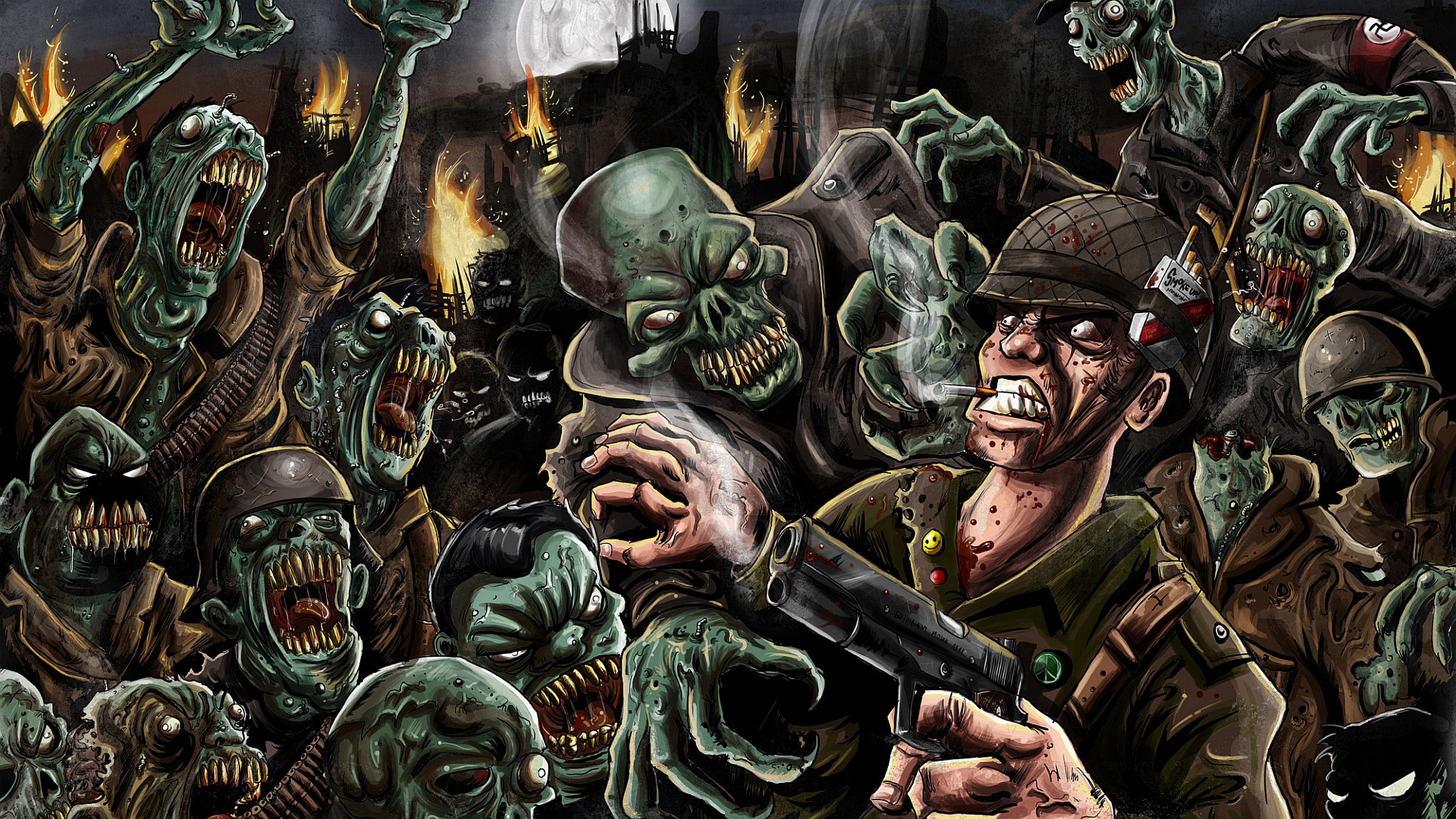 Free download soldier fighting nazi zombies cartoon wallpaper from Zombie wallpaper [3840x2160] for your Desktop, Mobile & Tablet. Explore Nazi Zombie Wallpaper. Zombie Desktop Wallpaper, COD Zombies Wallpaper, Nazi Wallpaper HD