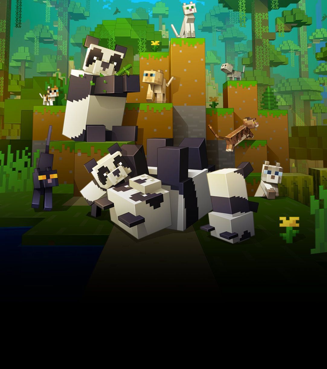 blocky cats and pandas on a minecraft landscape. Minecraft drawings, Minecraft picture, Minecraft wallpaper