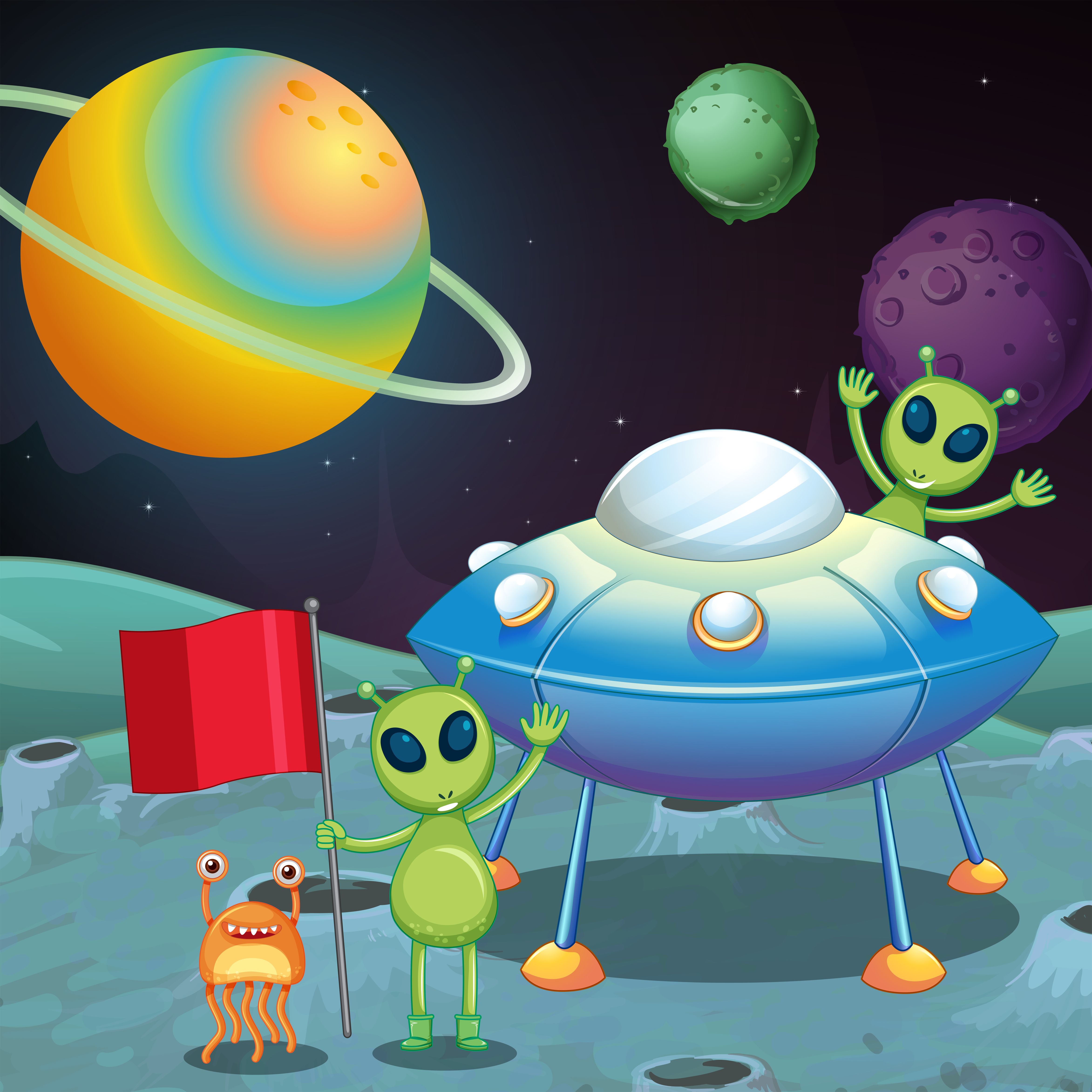 Space theme with aliens and UFO Free Vectors, Clipart Graphics & Vector Art