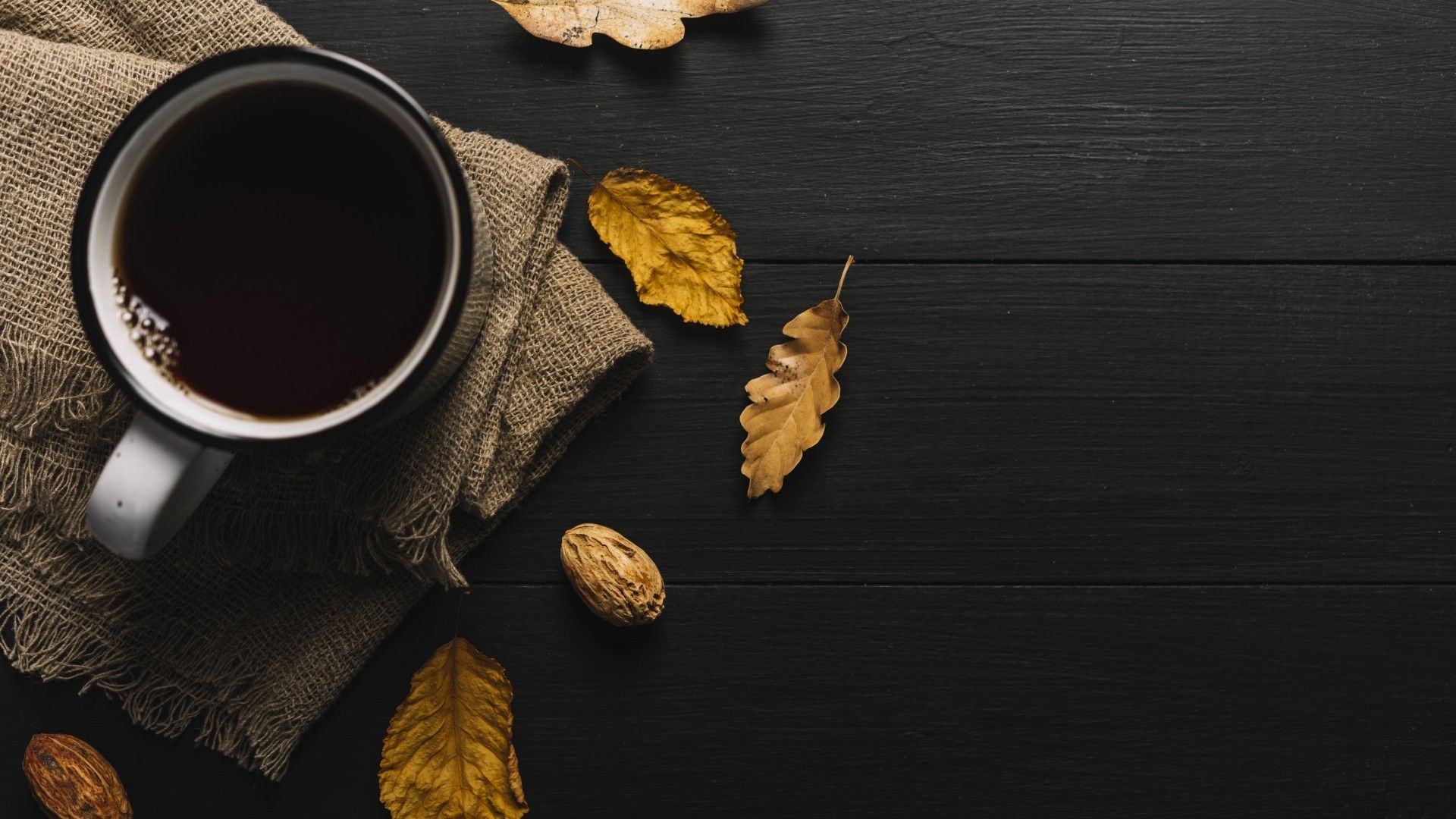 Download 1920x1080 Coffee, Yellow Leaves, Autumn, Cozy, Table, Vintage Wallpaper for Widescreen