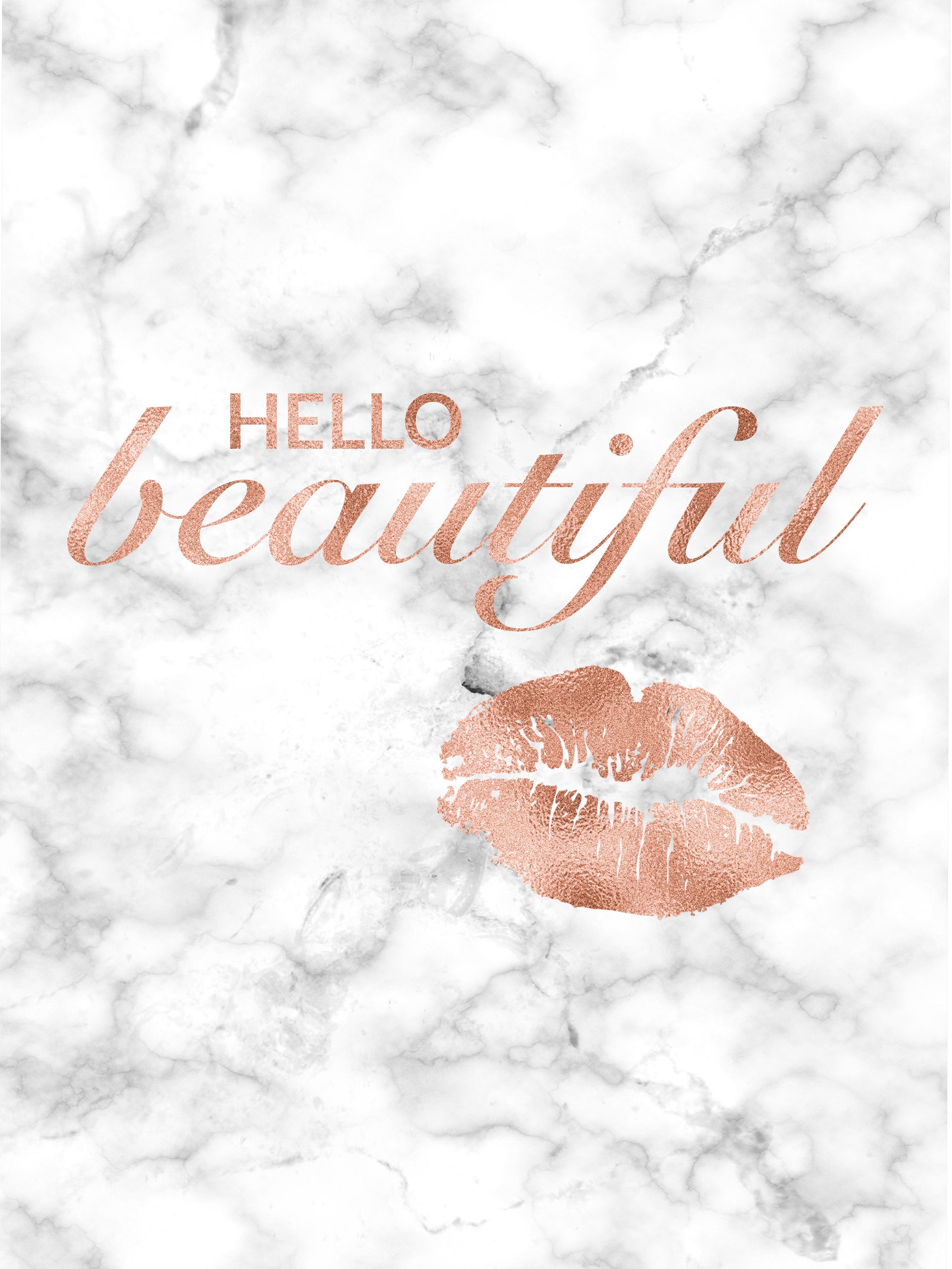 Hello Beautiful Print Inspirational Quotes Inspirational Wall Art Rose Gold And Marble Bedroom De. Rose Gold Wall Art, Rose Gold Wallpaper Iphone, Rose Gold Print