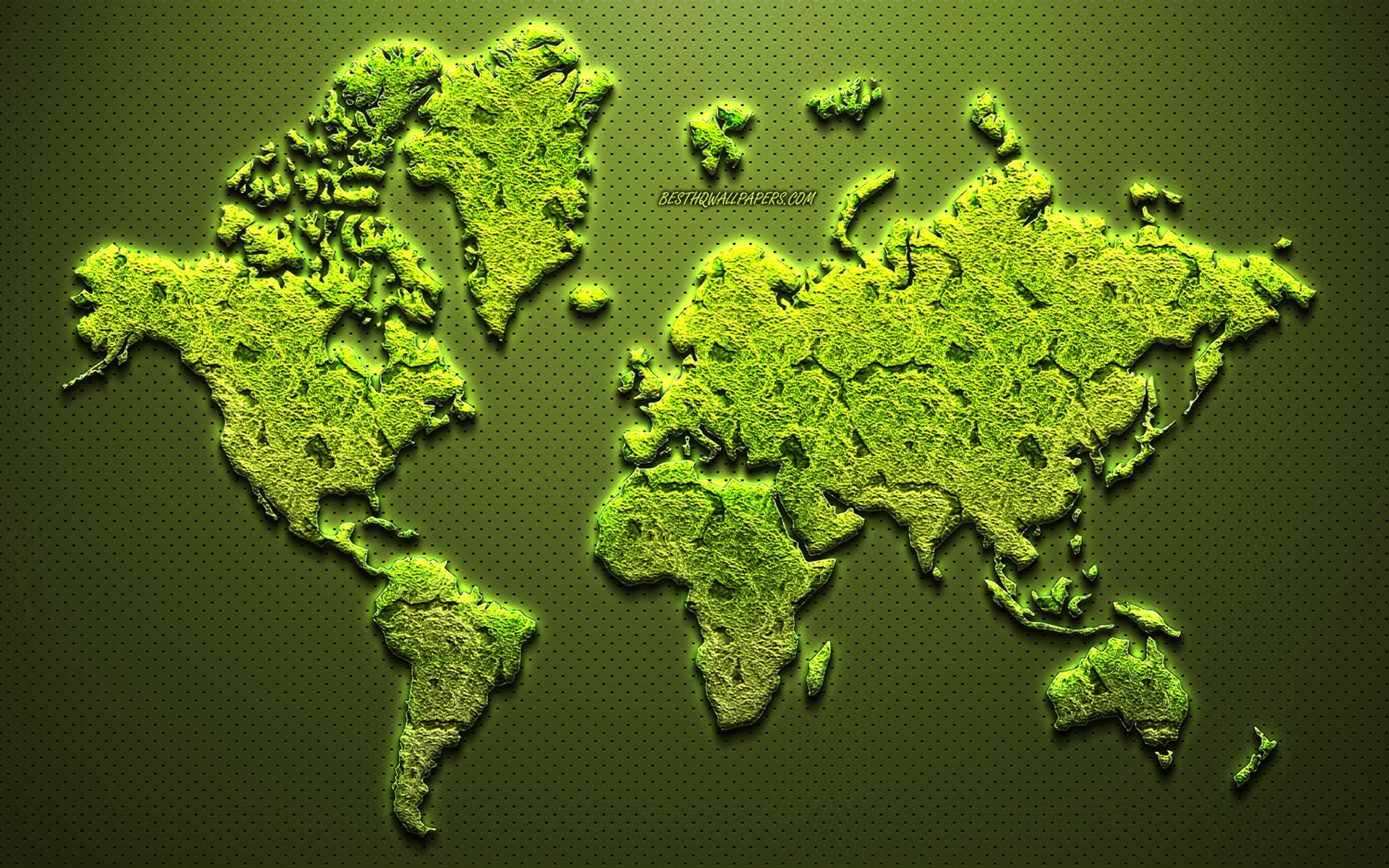 Download wallpaper Green creative world map, ecology concepts, floral world map, herbal map of the world, environment, art, world map concepts for desktop with resolution 2560x1600. High Quality HD picture wallpaper