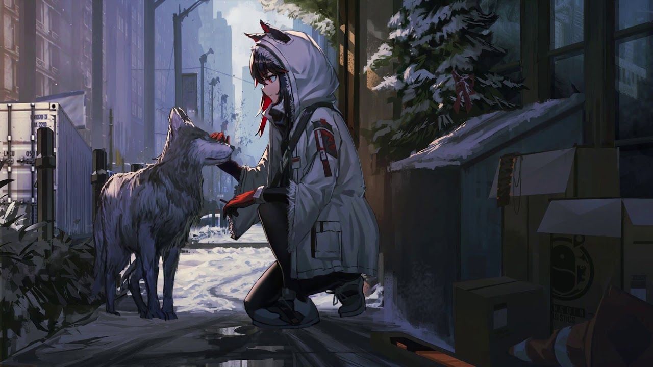 Anime Girl with Dog in Winter Live Wallpaper