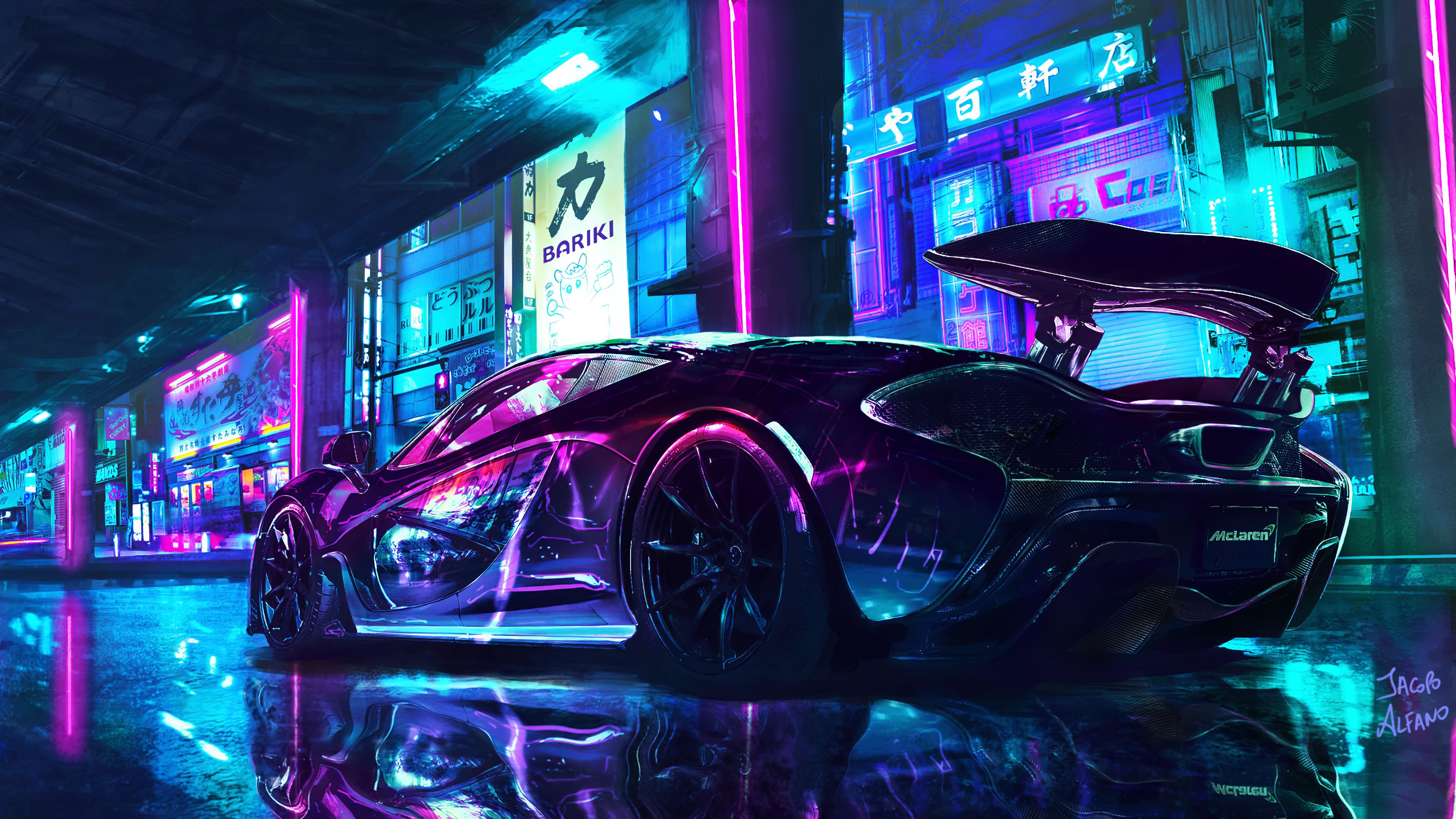 Cyberpunk 4K Wallpaper, McLaren, Supercars, Neon art, Cars,