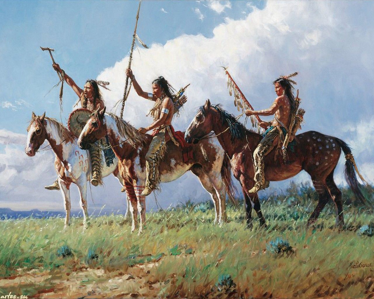 Title Challenge Artistic Native American Wallpaper American Warriors Horses HD Wallpaper