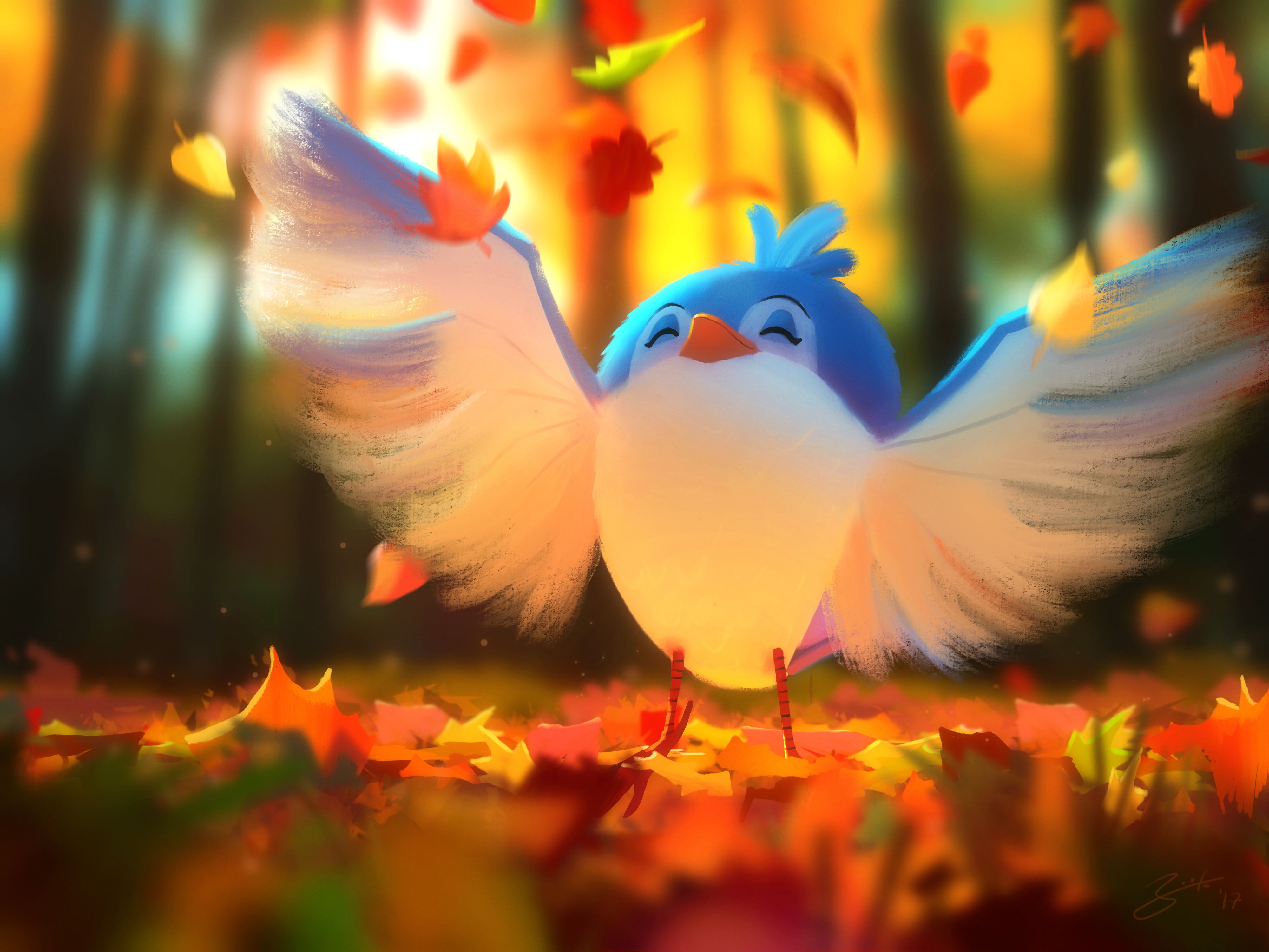 Wallpaper Cute bird, Digital paint, 4K, Creative Graphics,. Wallpaper for iPhone, Android, Mobile and Desktop