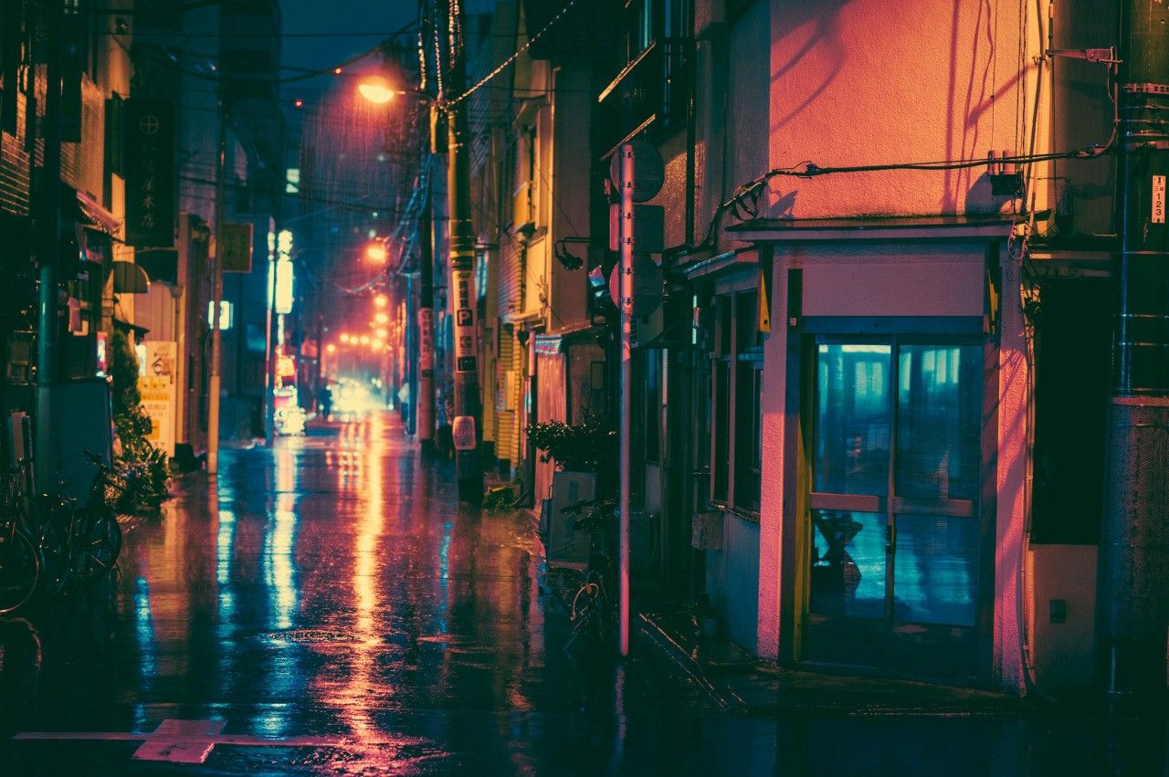 Masashi Wakui Japan Night Street Wallpaper:1280x851