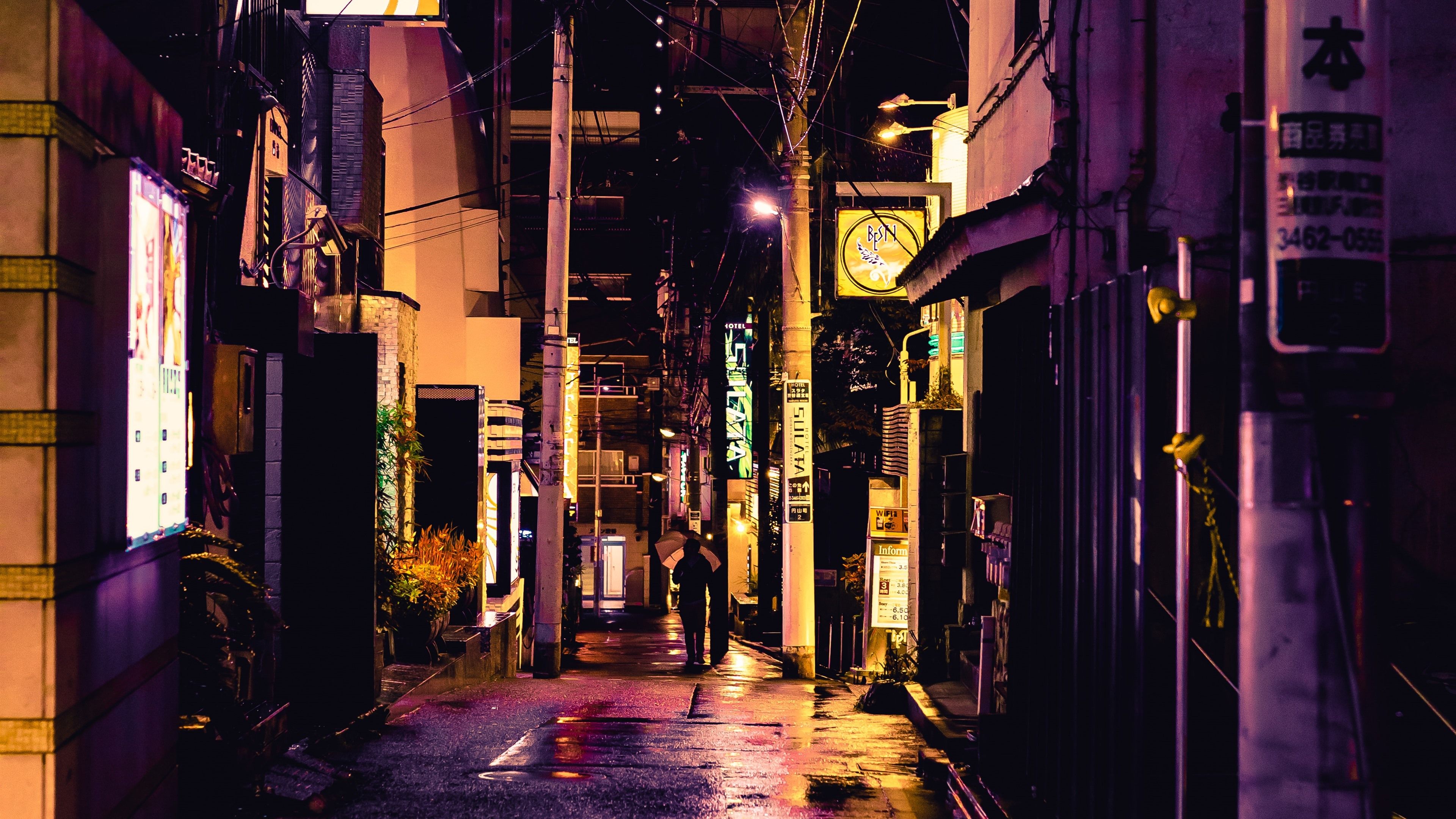Wallpaper Street, city, alley, night, lights, Japan 3840x2160 UHD 4K Picture, Image