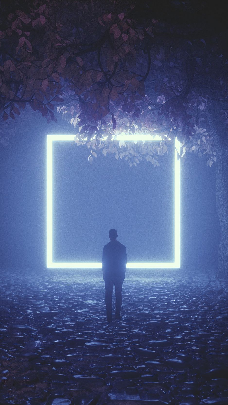 Download Wallpaper 938x1668 Silhouette, Cube, Neon, Trees Iphone 8 7 6s 6 For Parallax HD Background