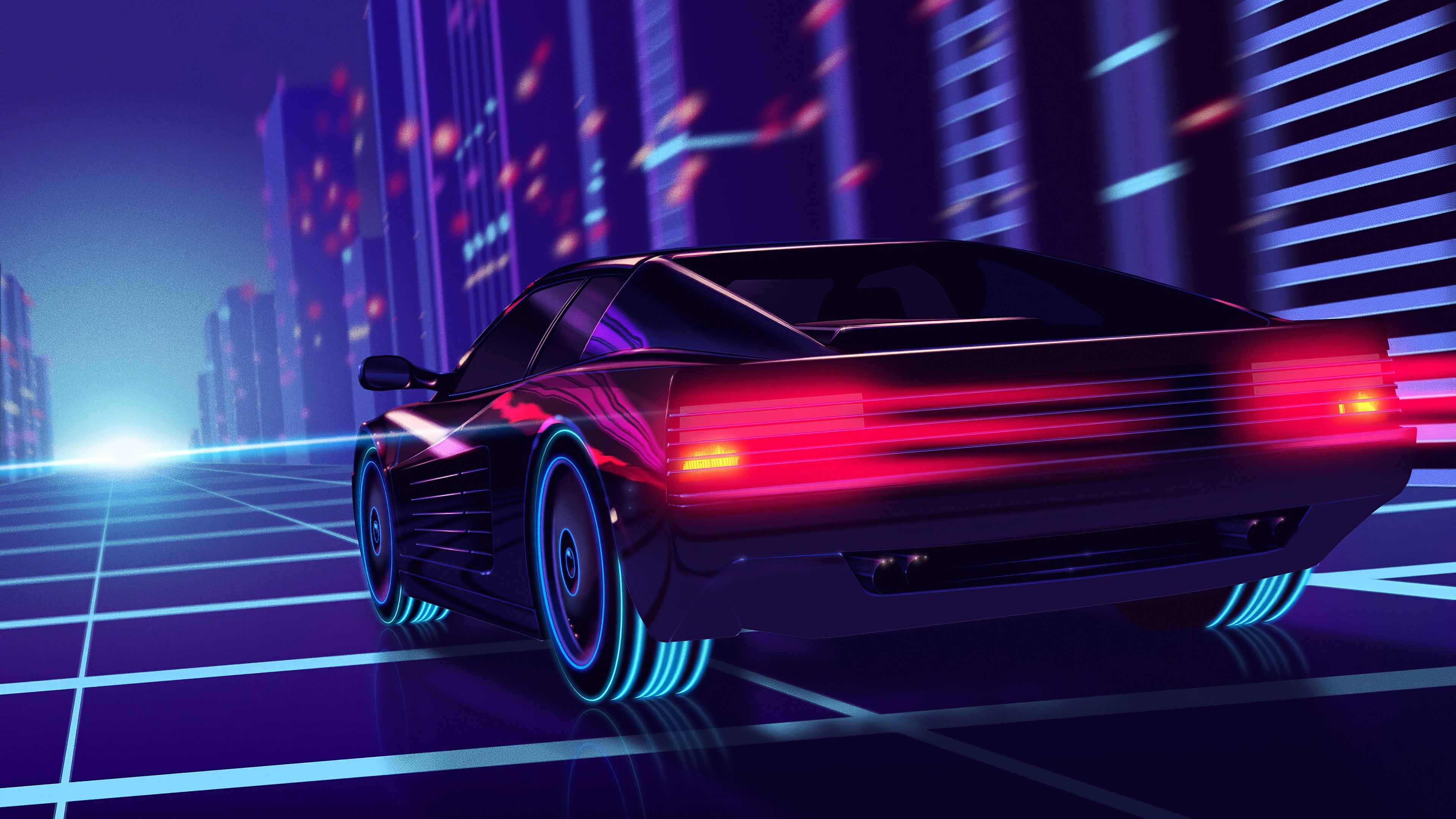 Lamborghini Car Neon Night Digital Art 4K Wallpaper #6.2522