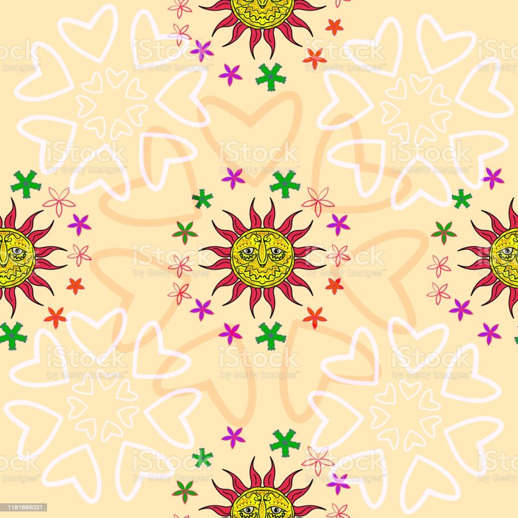 Seamless Texture With Sun Vintage Background Home Decor Vector Vector Illustration Stock Illustration Image Now