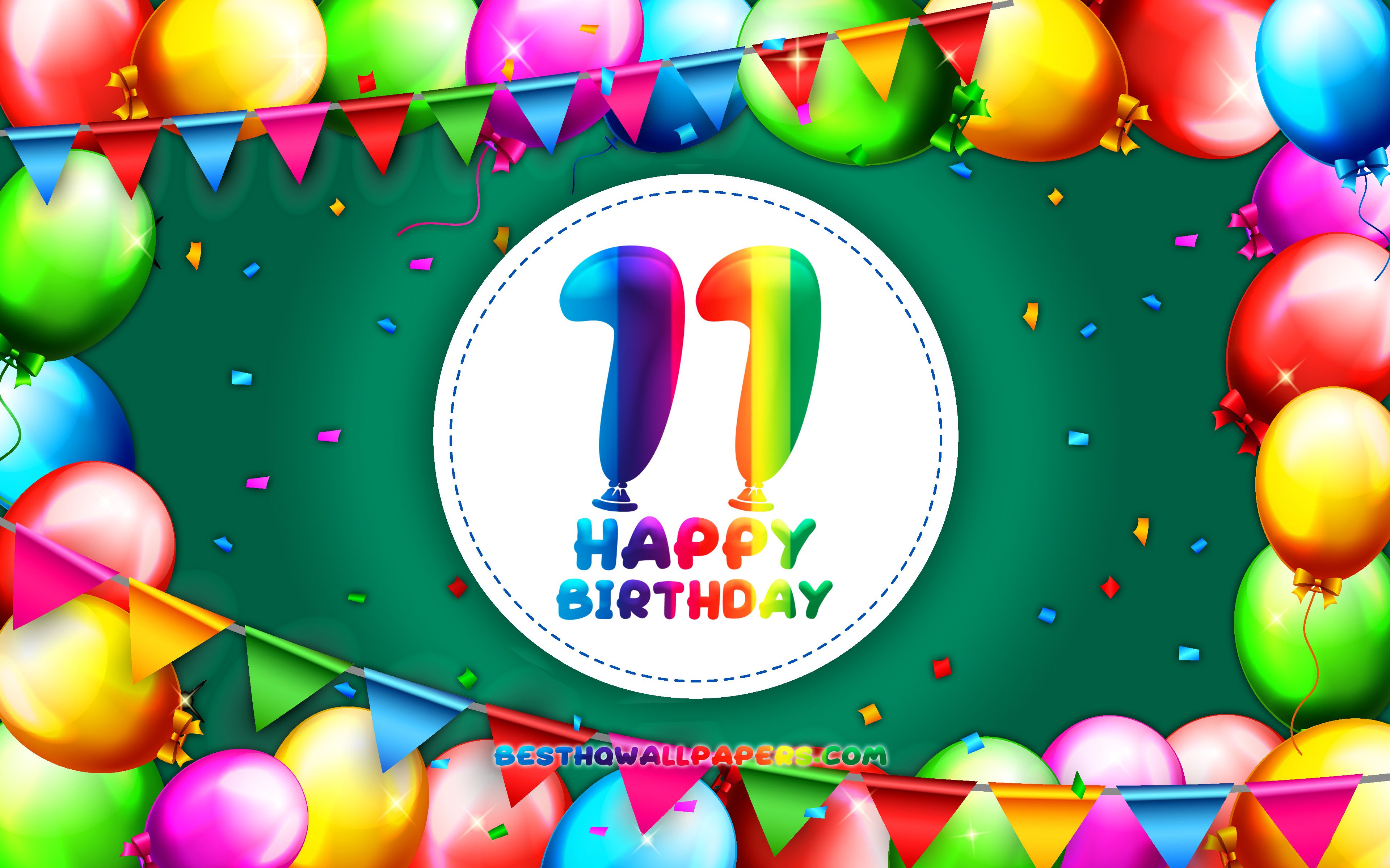Download wallpaper Happy 11th birthday, 4k, colorful balloon frame, Birthday Party, purple background, Happy 11 Years Birthday, creative, 11th Birthday, Birthday concept, 11th Birthday Party for desktop with resolution 3840x2400. High Quality