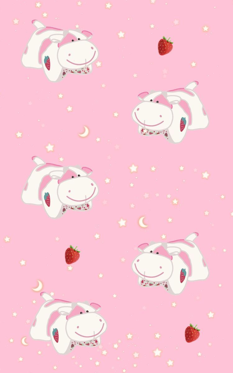 Strawberry Cow Wallpaper Lockscreen ♡︎ In 2020. Cow Wallpaper, Girly Graphics, Cute Wallpaper