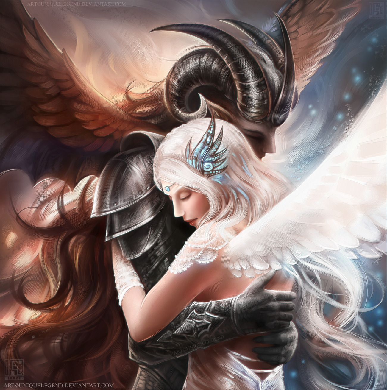 Light and Dark. Fantasy couples, Light in the dark, Angels and demons