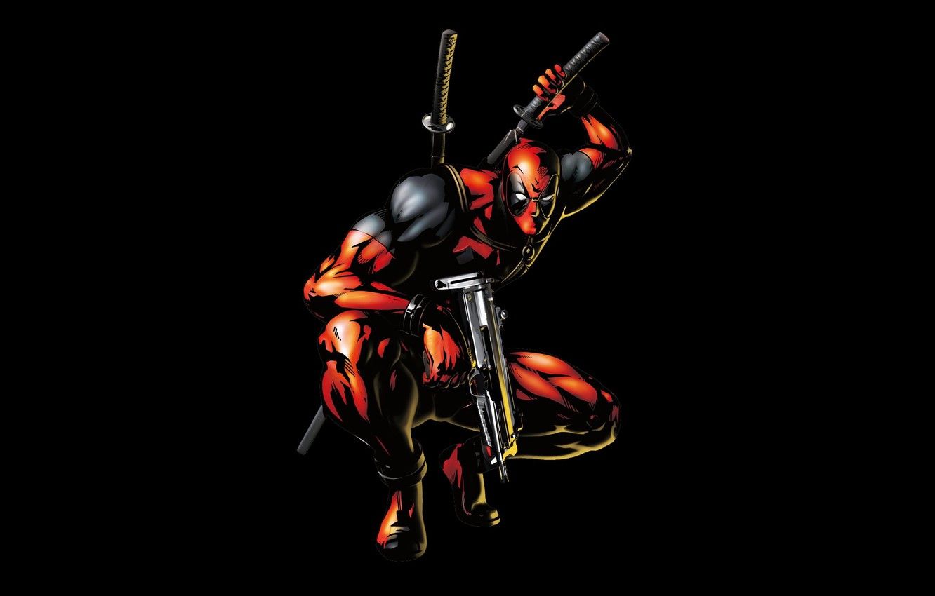 Wallpaper weapons, gun, black background, marvel, comics, deadpool, heroes, ninja, super hero image for desktop, section фантастика