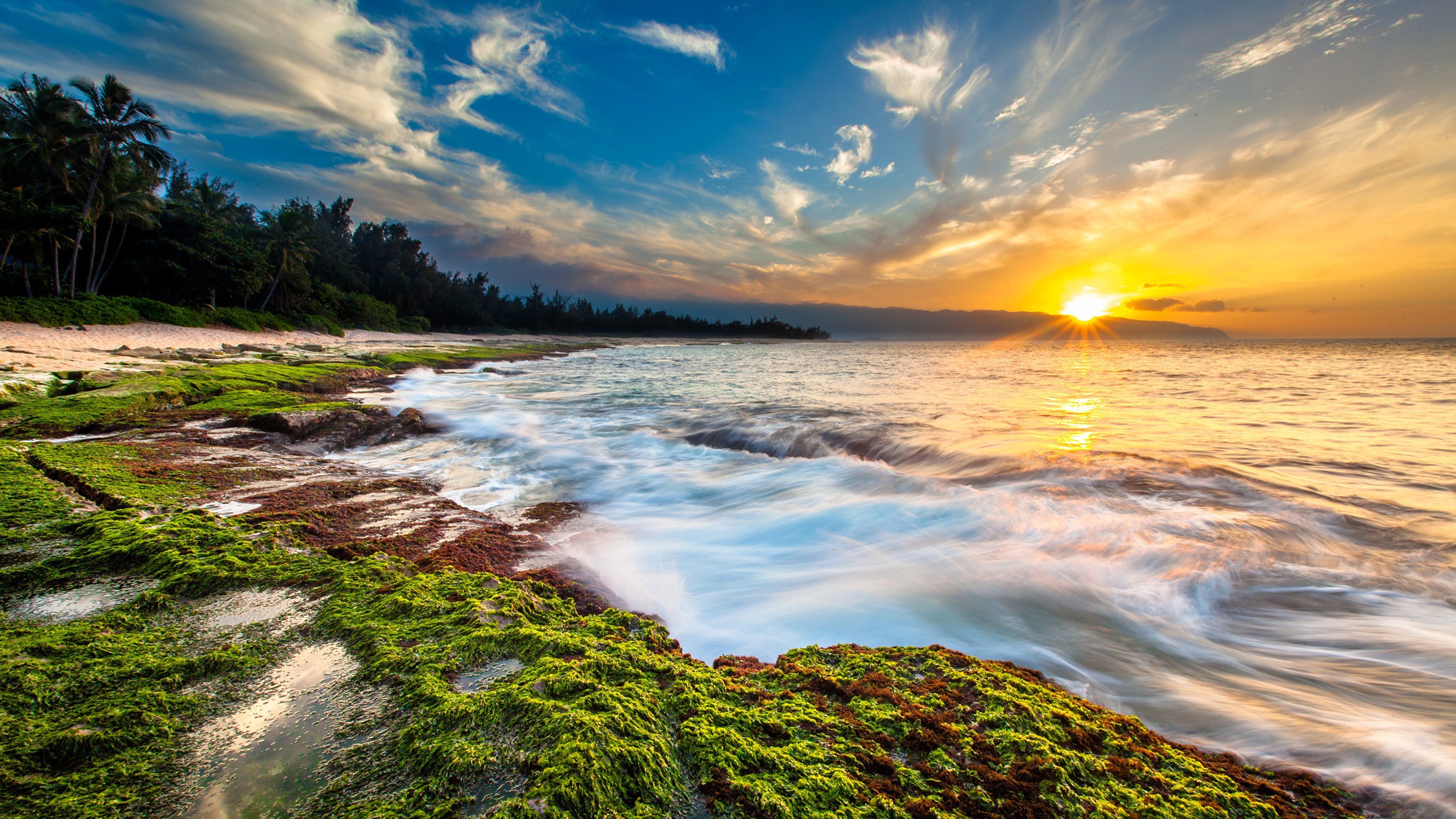 Hawaii Sunset Ocean Beach Waves Cl 4K wallpaper. Beautiful photo of nature, Maui beach, Ocean beach