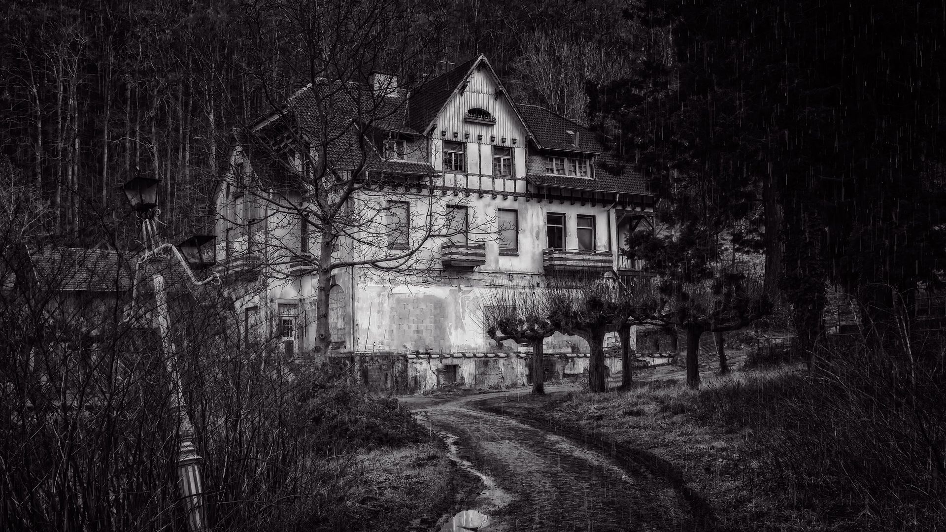 Black And White Haunted House Wallpaper & Background Download