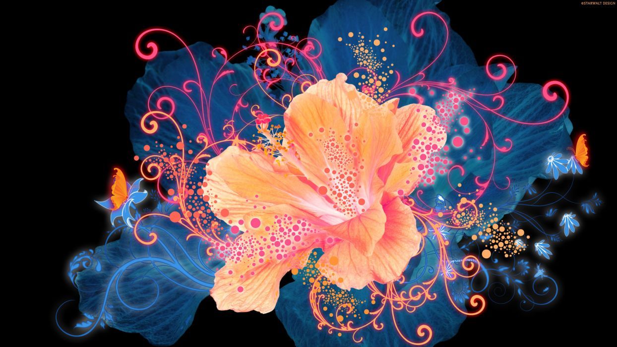 Nature flowers art artistic colors petals abstract vector psychedelic bright contrast wallpaperx1080