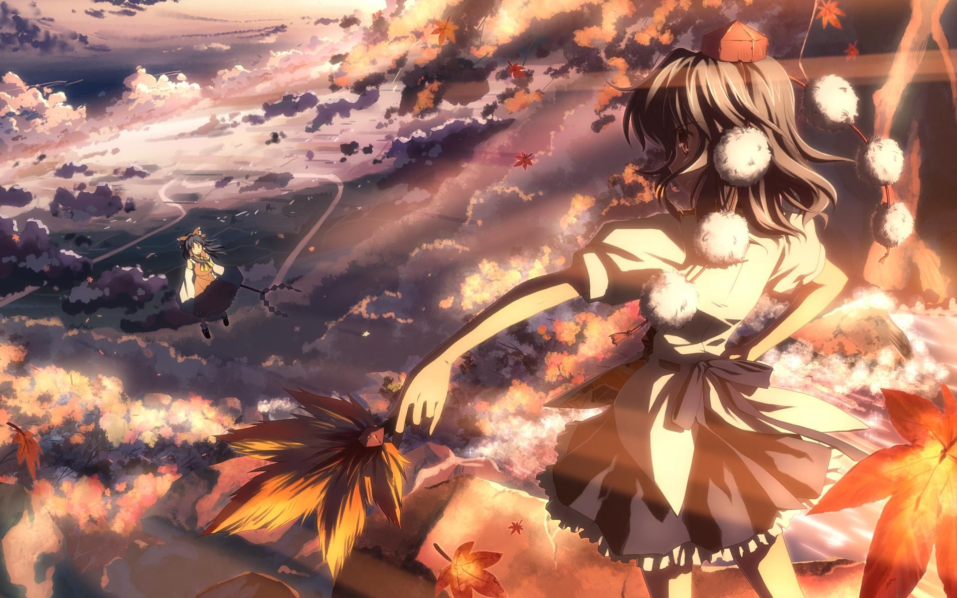 Wallpaper autumn, leaves, girl, clouds, touhou desktop wallpaper Anime and Fantasy GoodWP.com