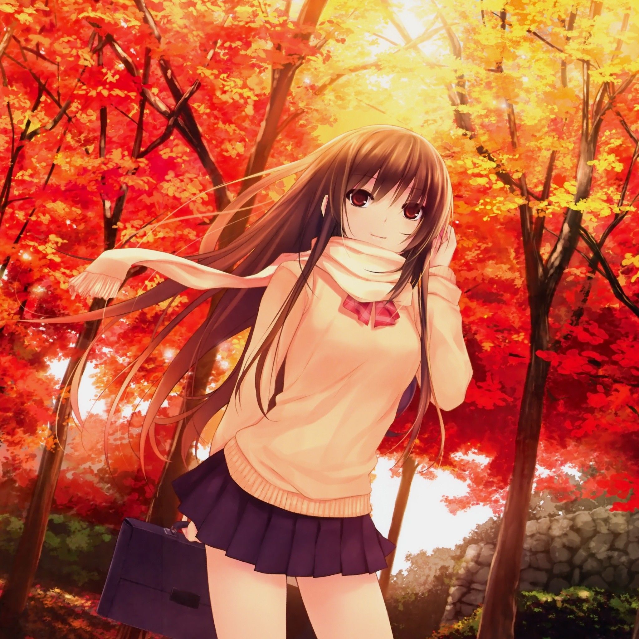 Autumn, Seifuku, Anime, Scarfs, Coffee Kizoku, Anime Girls Wallpaper