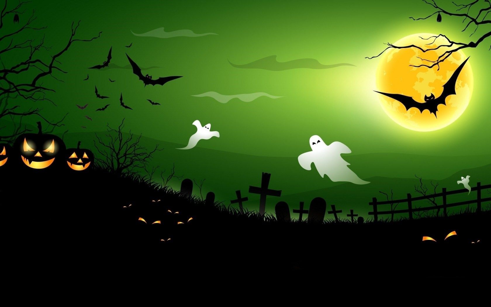 Halloween Creepy Pumpkins Bats Full Moon Midnight Ghosts wallpaperx1050