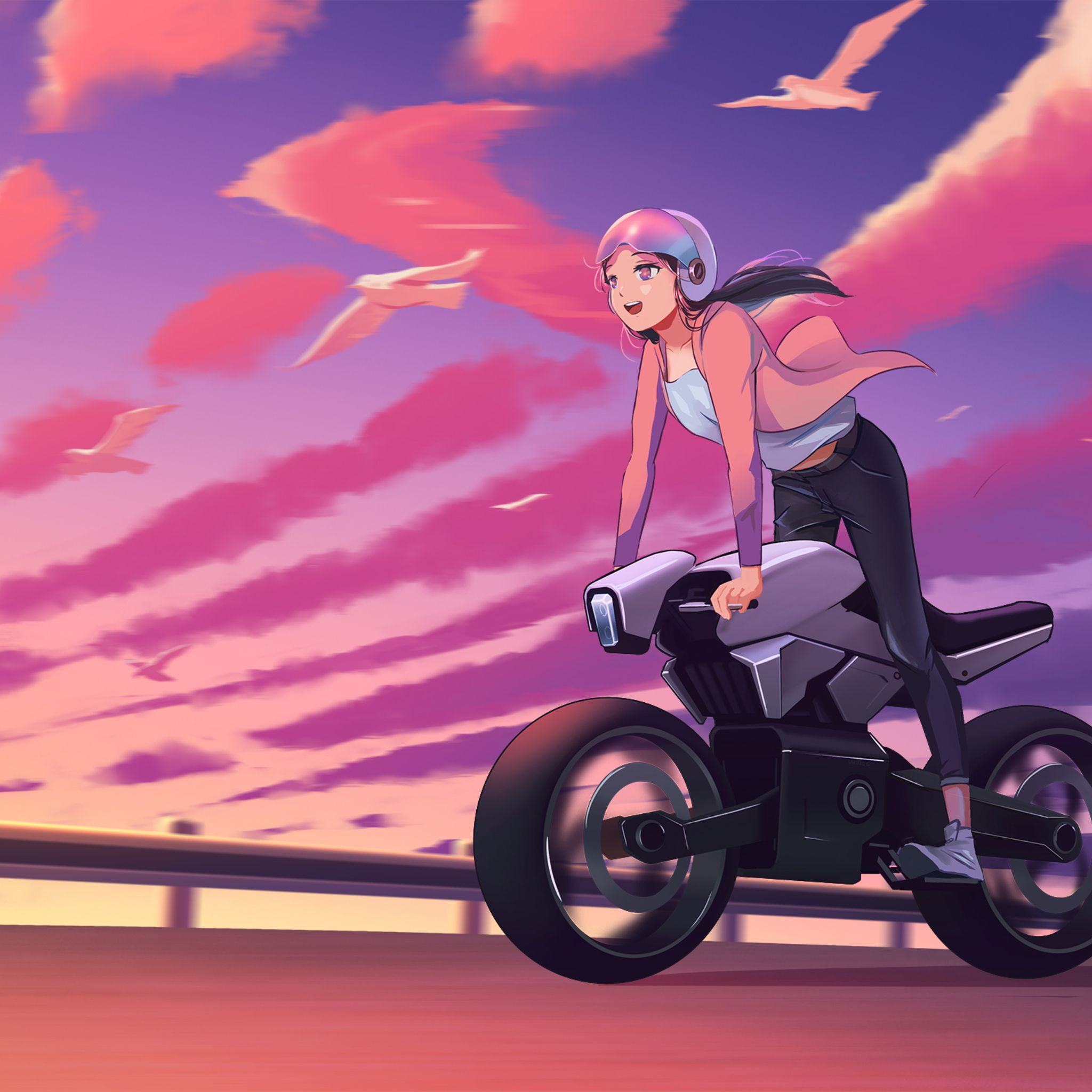 Anime Biker Girl Art iPad Air HD 4k Wallpaper, Image, Background, Photo and Picture