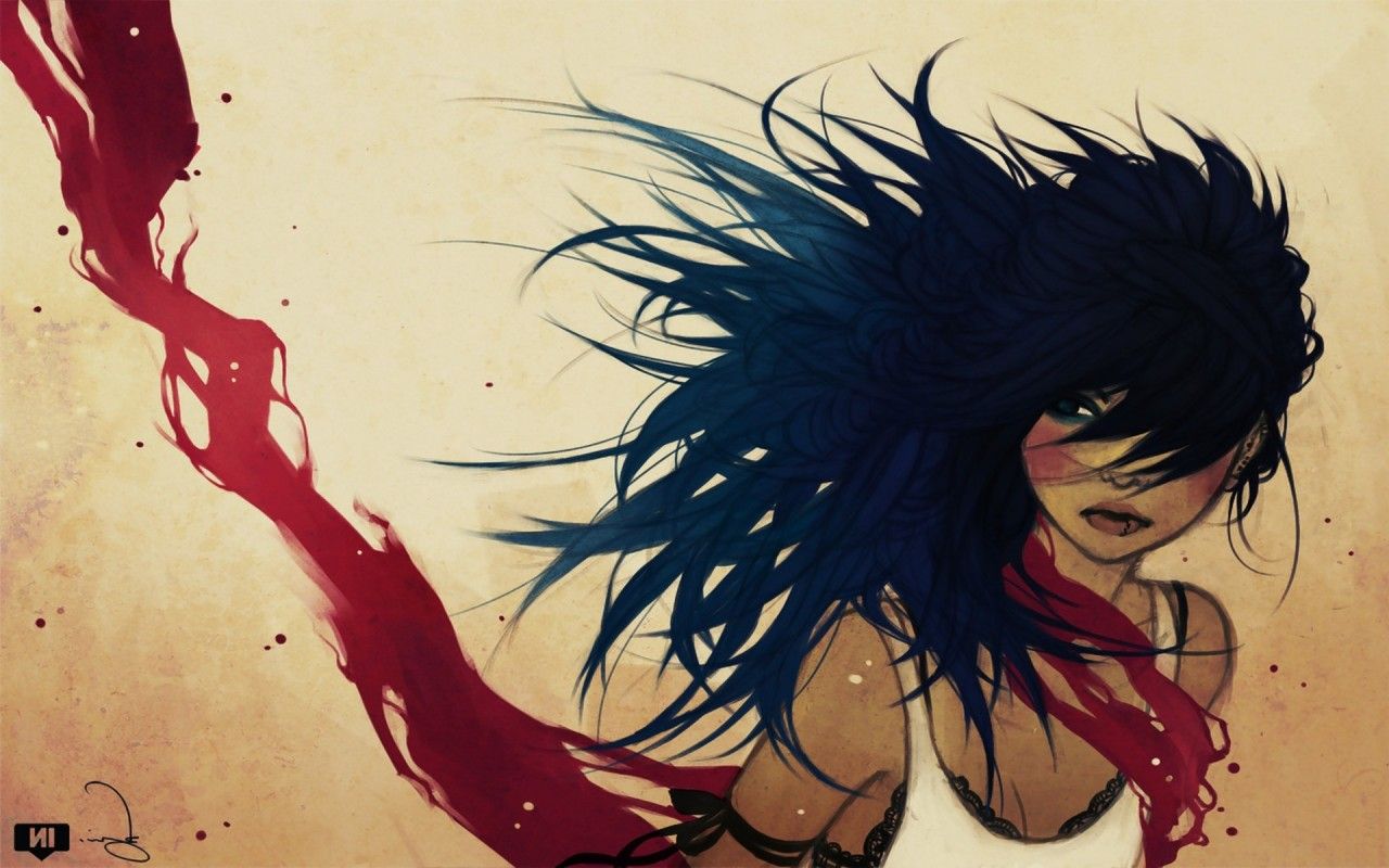 Woman Blue Hair Red Scarf wallpaper. Woman Blue Hair Red Scarf