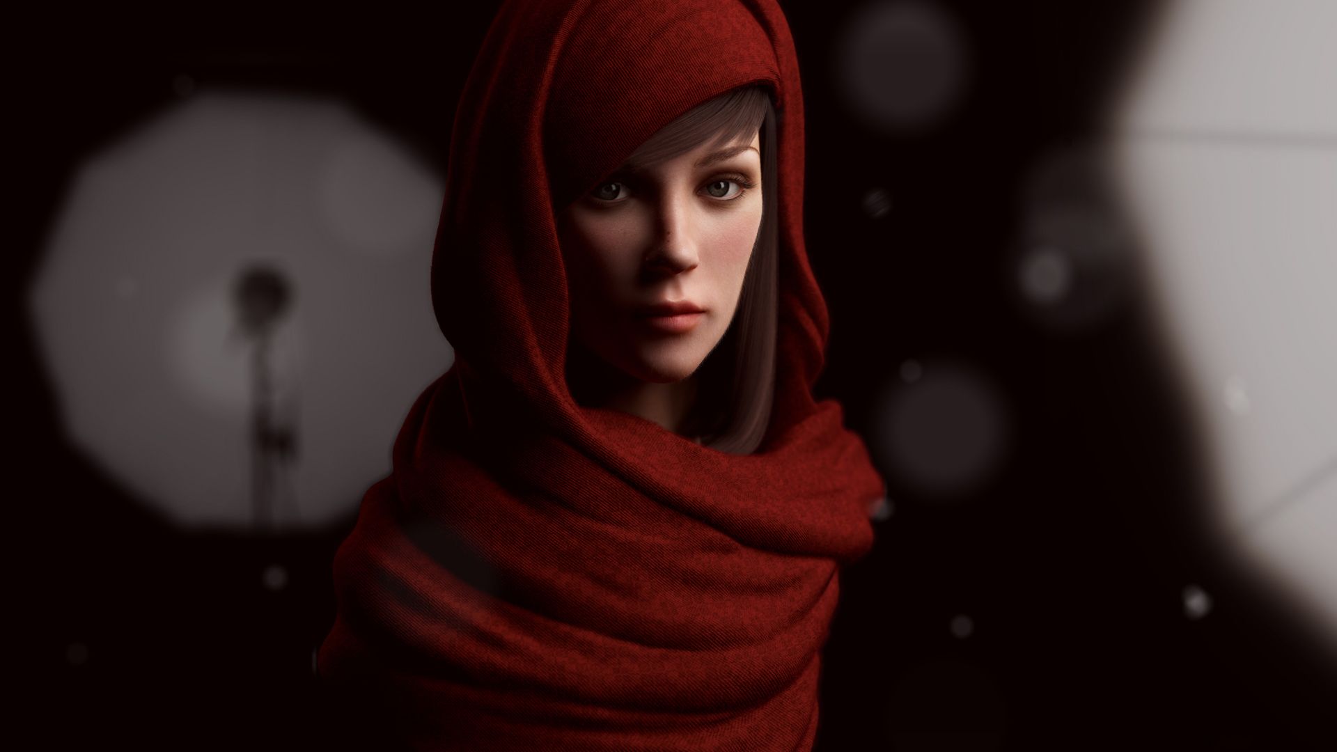 Girl in a nice red scarf wallpaper and image, picture, photo