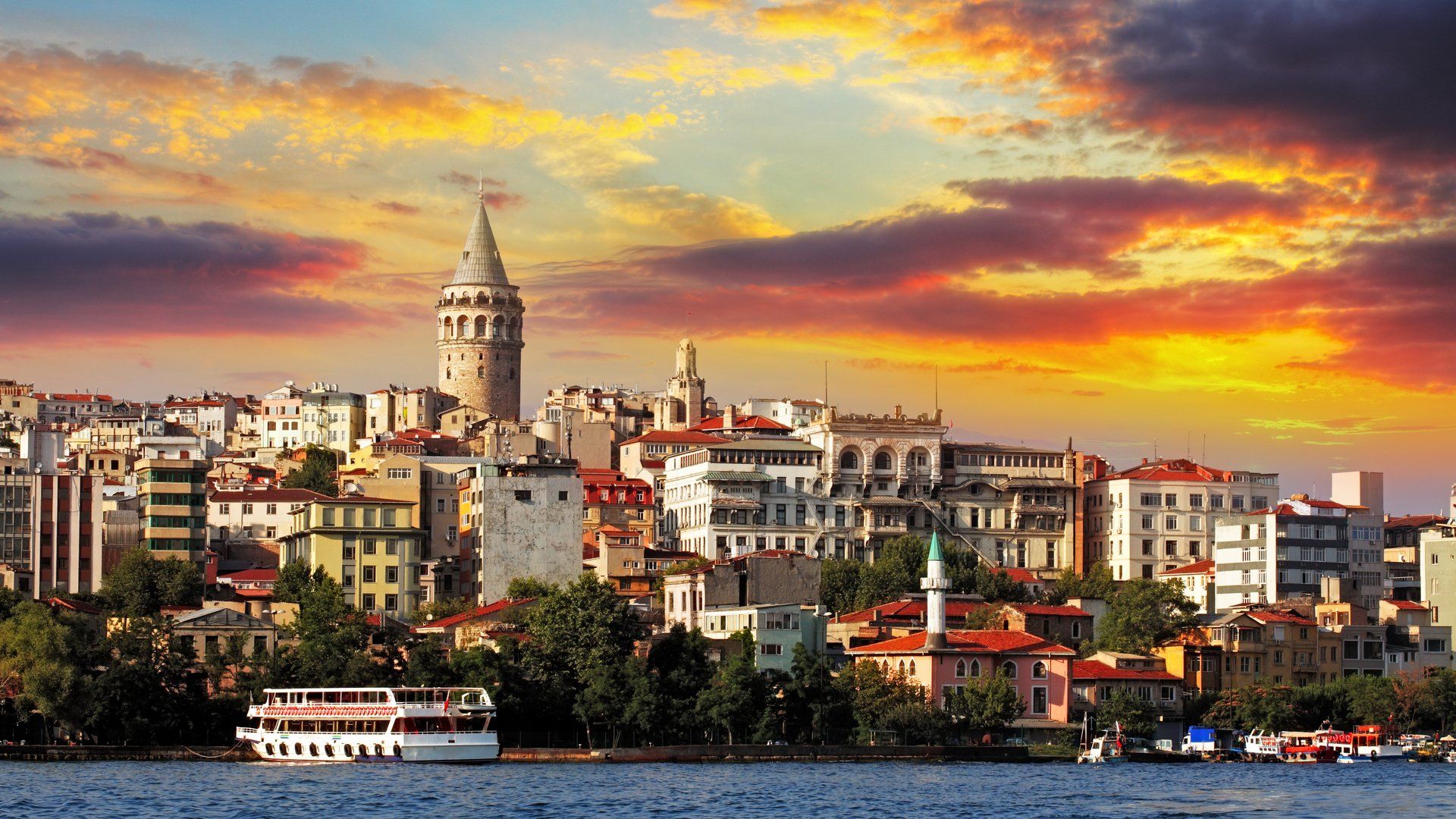 Sea marmara istanbul buildings city turkey galata tower wallpaperx1080