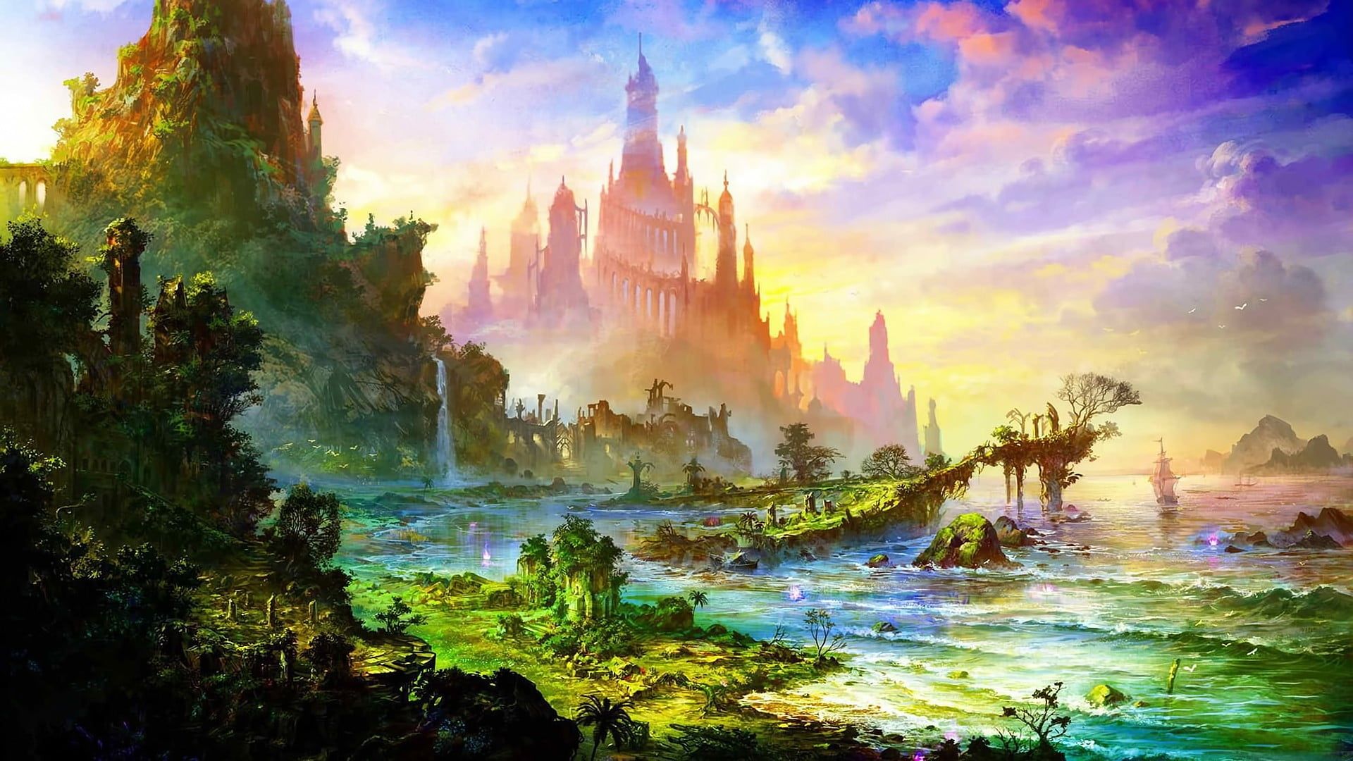Fantasy World Digital Wallpaper, Fantasy Art, Nature Fantasy Background Anime Wallpaper & Background Download