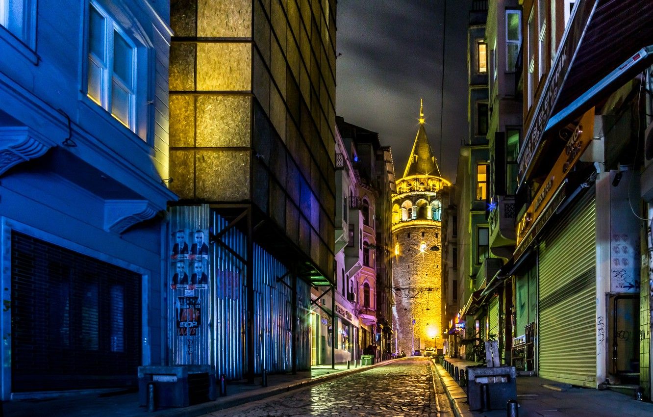 Wallpaper light, night, street, tower, architecture, Istanbul, Galata image for desktop, section город