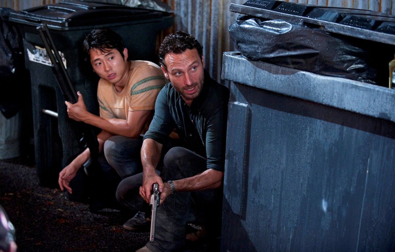 Wallpaper background, zombies, actors, zombie, the series, serial, The Walking Dead, Rick Grimes, The walking dead, Andrew Lincoln, Andrew Lincoln, Steven Yeun, Glenn Rhee, Steven Yeun, Rick Grimes, Glenn Ri image for