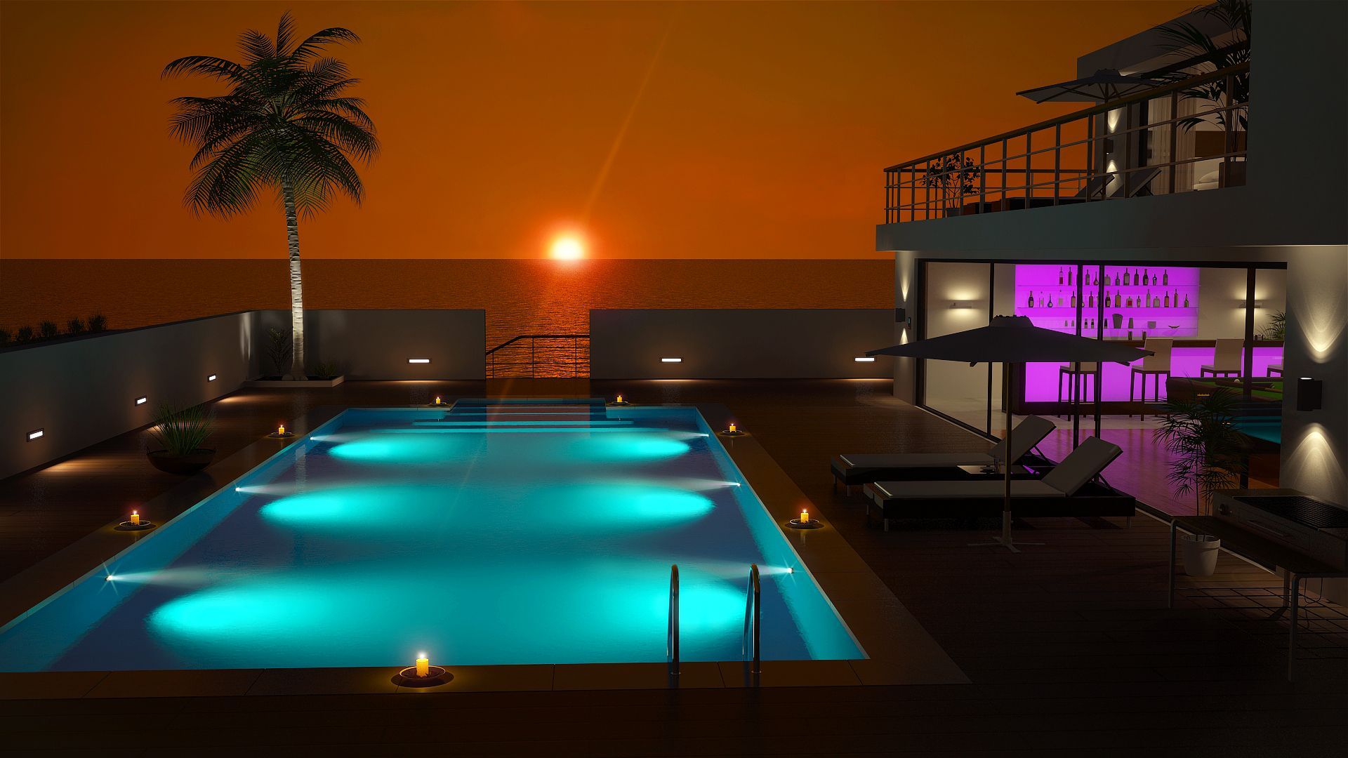 Luxury Beach House Sunset HD Wallpaper