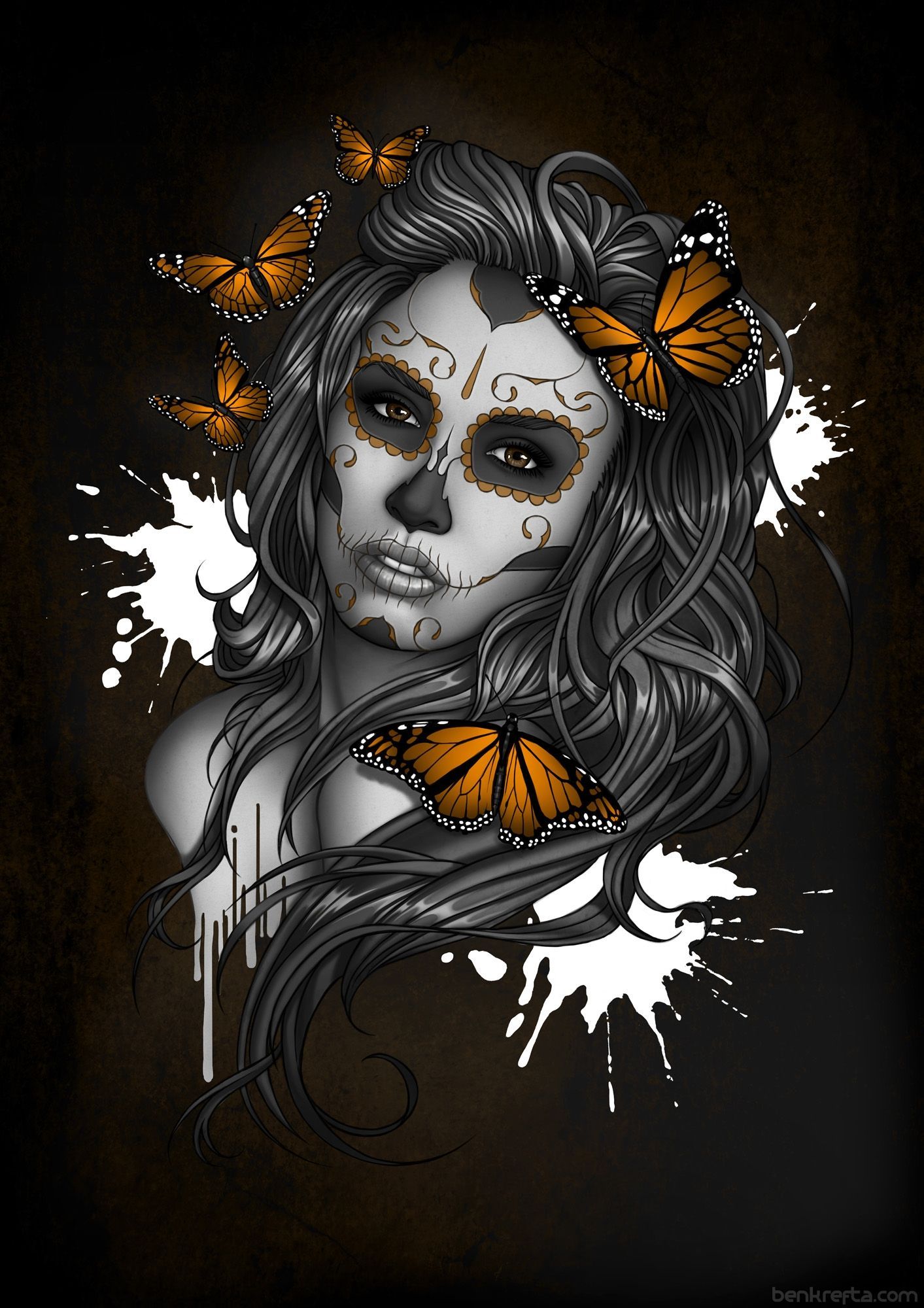 SugarSkull Girl by Ben Krefta Digital A1 Print. Skull girl tattoo, Sugar skull tattoos, Sugar skull artwork