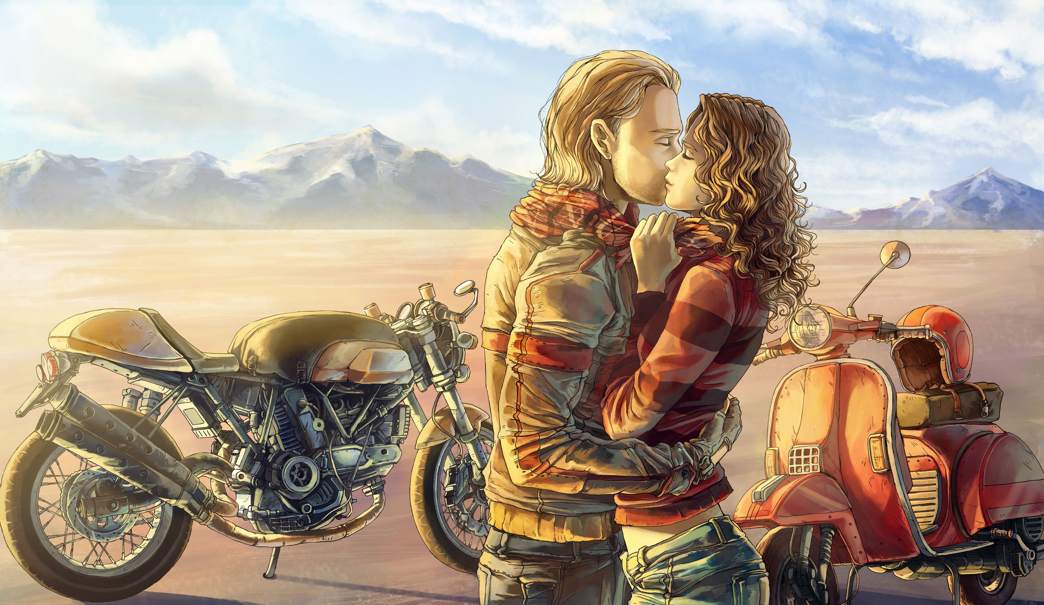 Mood kiss love motorbike bike art painting g wallpaperx2319