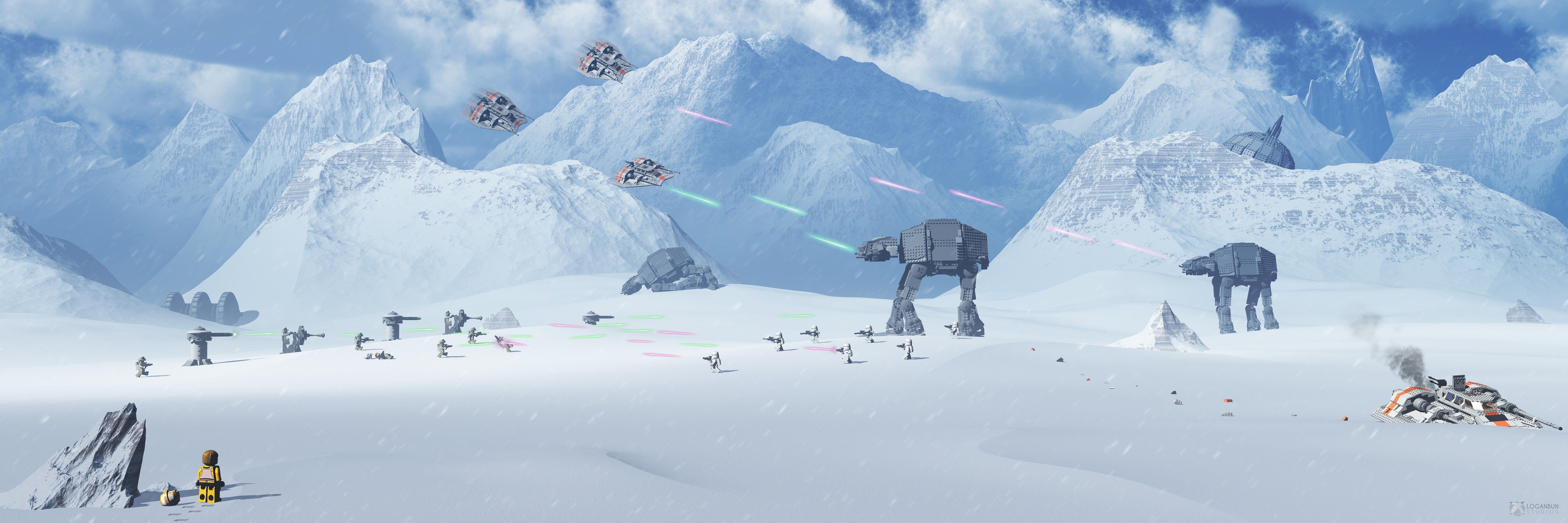 Star Wars, Lego Star Wars, Battle Of Hoth, Atat, Snow, Wars Battle Panoramic Wallpaper & Background Download