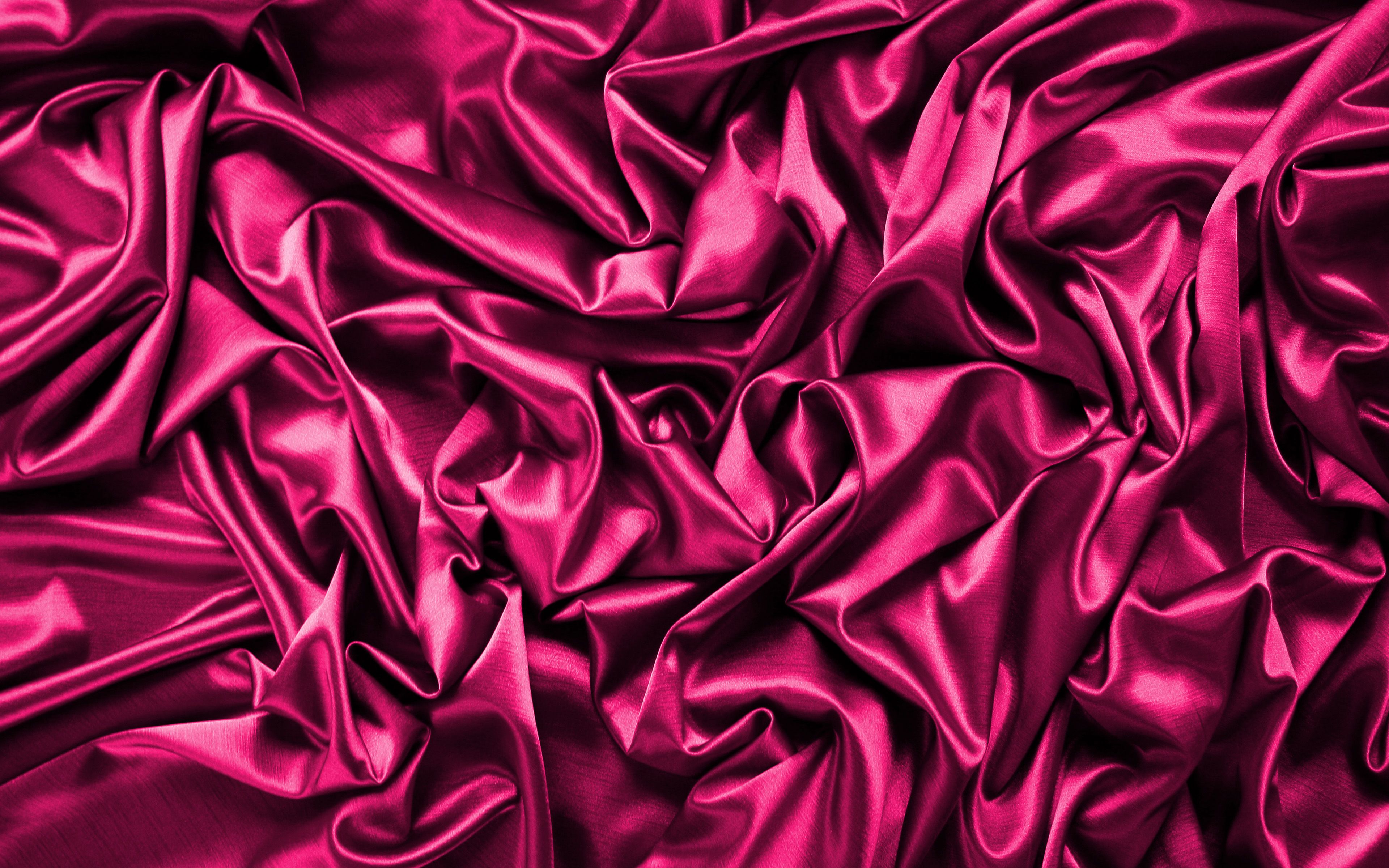 Download wallpapers pink satin background, 4k, silk textures, satin wavy ba...